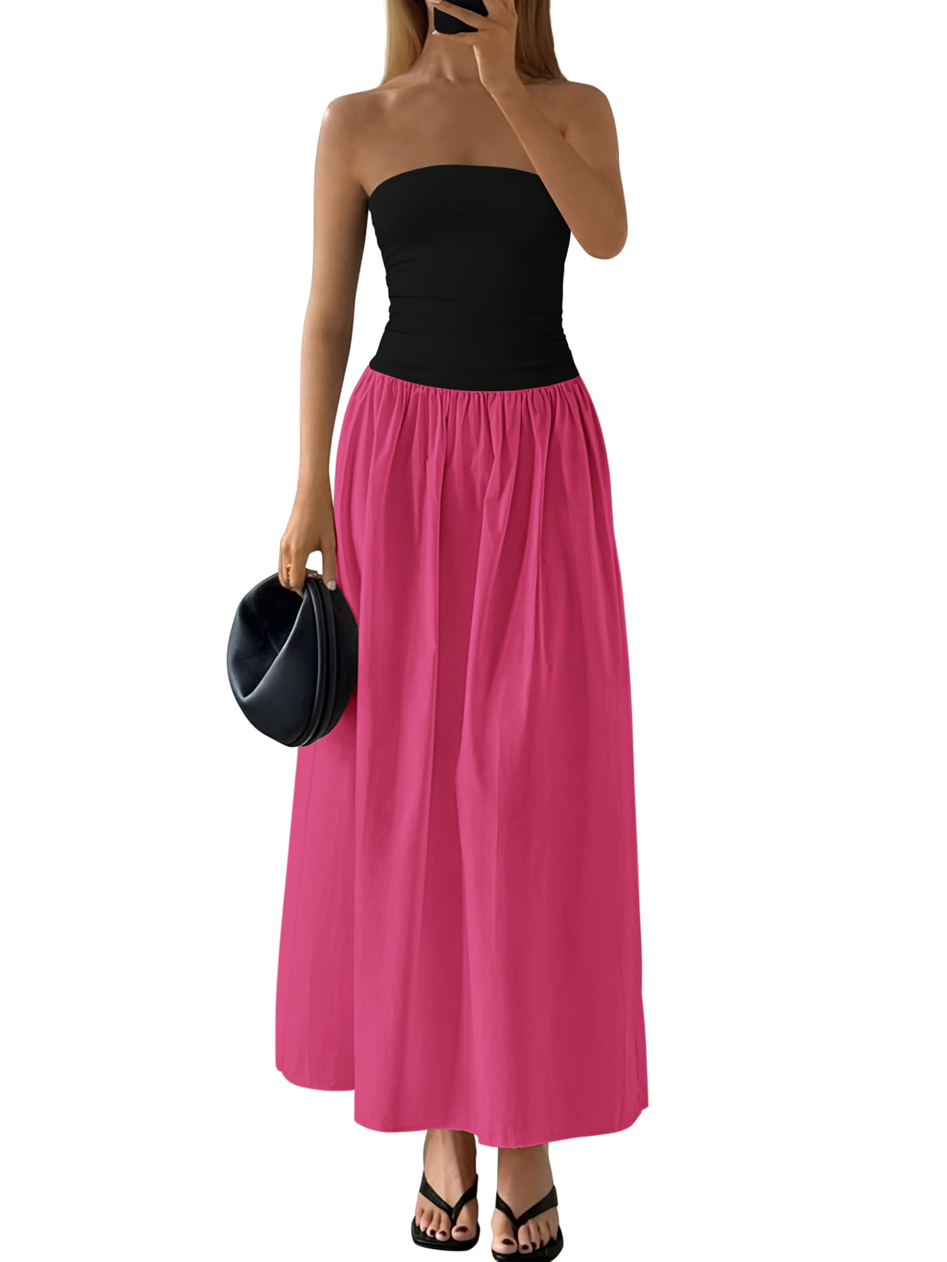Foto 2 pulgar | Vestido Largo Prettygarden Para Mujer, Sin Tirantes, Línea A, Negro Fluido, Talla S - Venta Internacional.