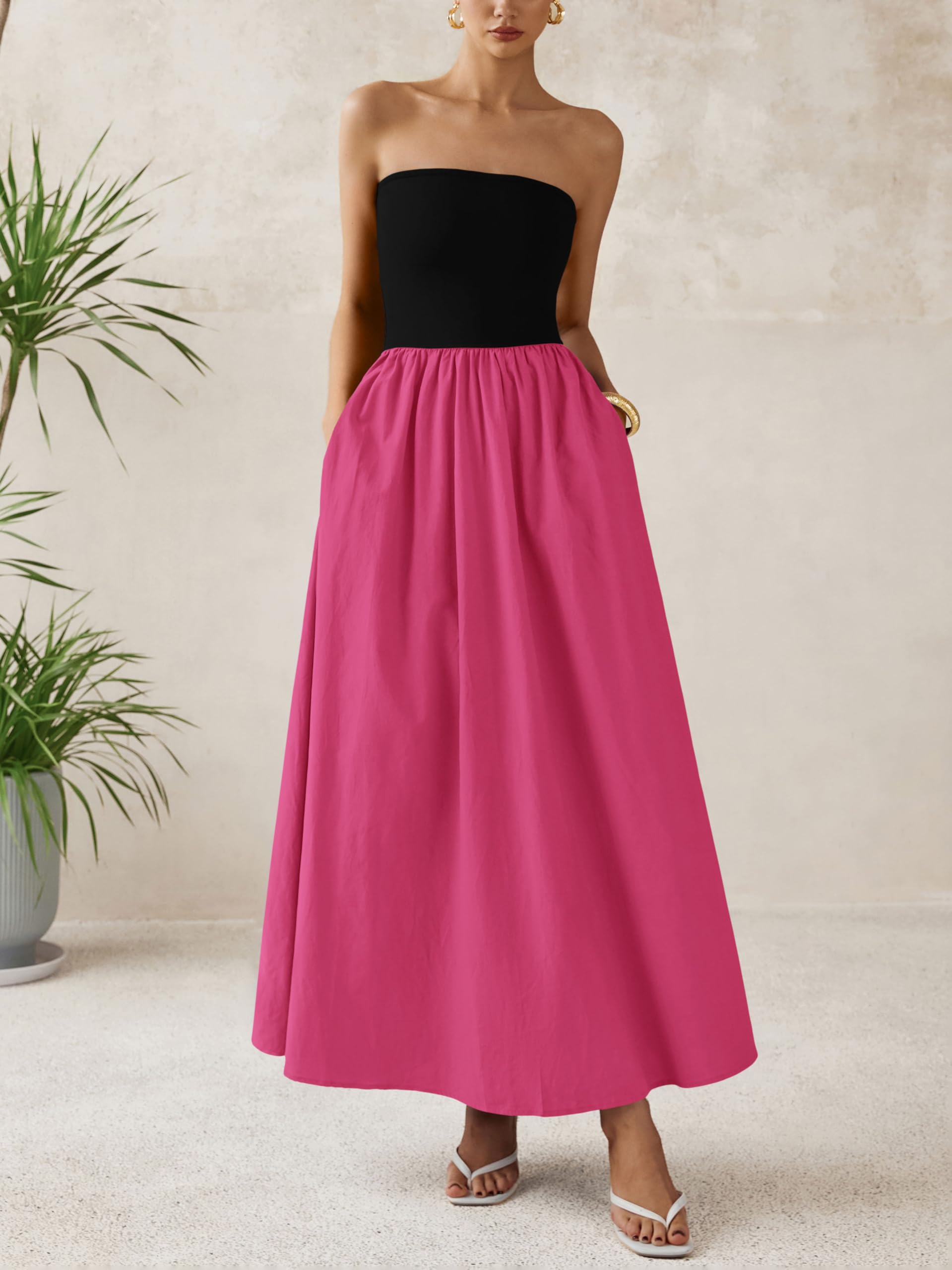 Foto 3 pulgar | Vestido Largo Prettygarden Para Mujer, Sin Tirantes, Línea A, Negro Fluido, Talla S - Venta Internacional.