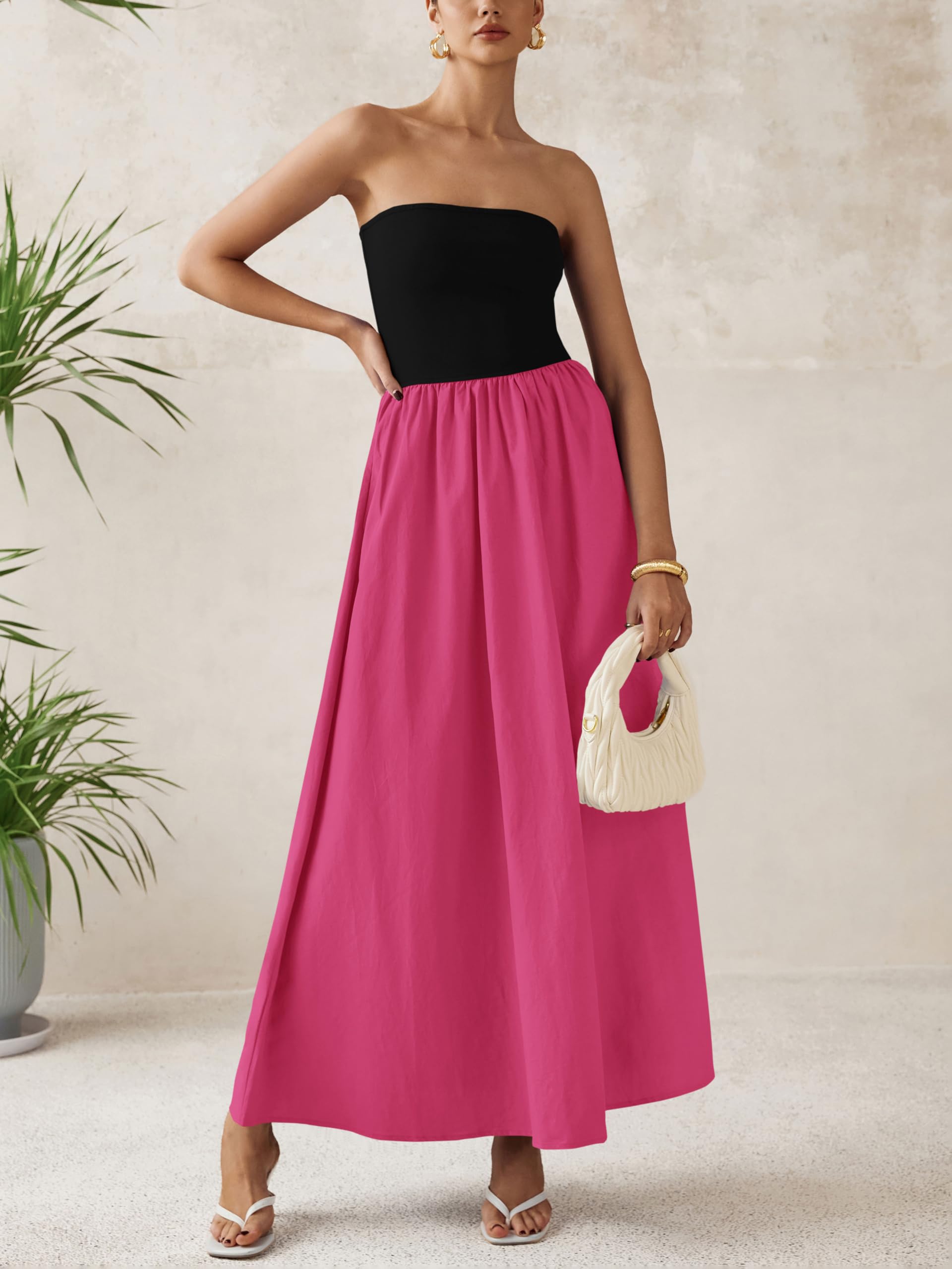 Foto 4 pulgar | Vestido Largo Prettygarden Para Mujer, Sin Tirantes, Línea A, Negro Fluido, Talla S - Venta Internacional.