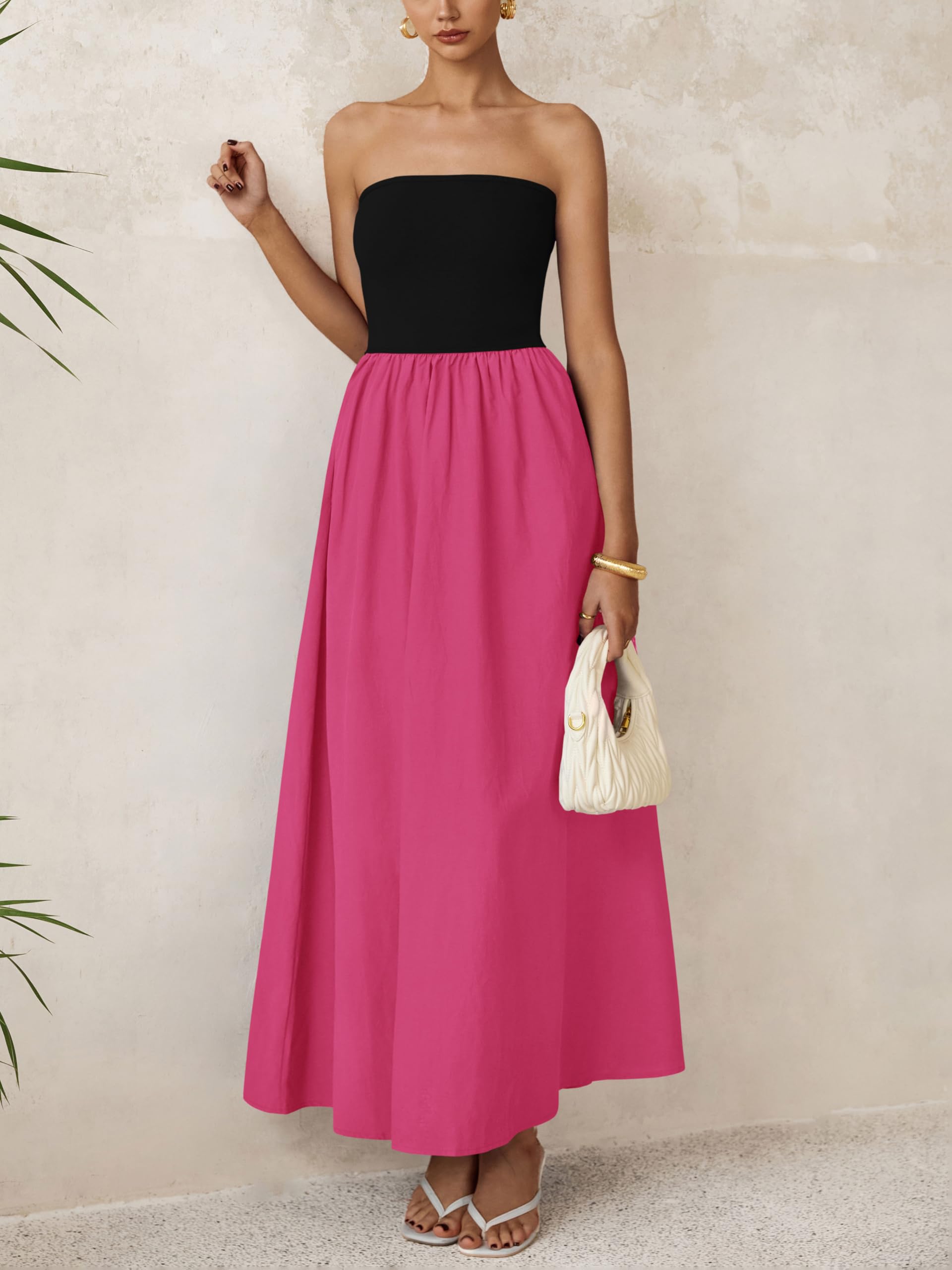 Foto 5 pulgar | Vestido Largo Prettygarden Para Mujer, Sin Tirantes, Línea A, Negro Fluido, Talla S - Venta Internacional.