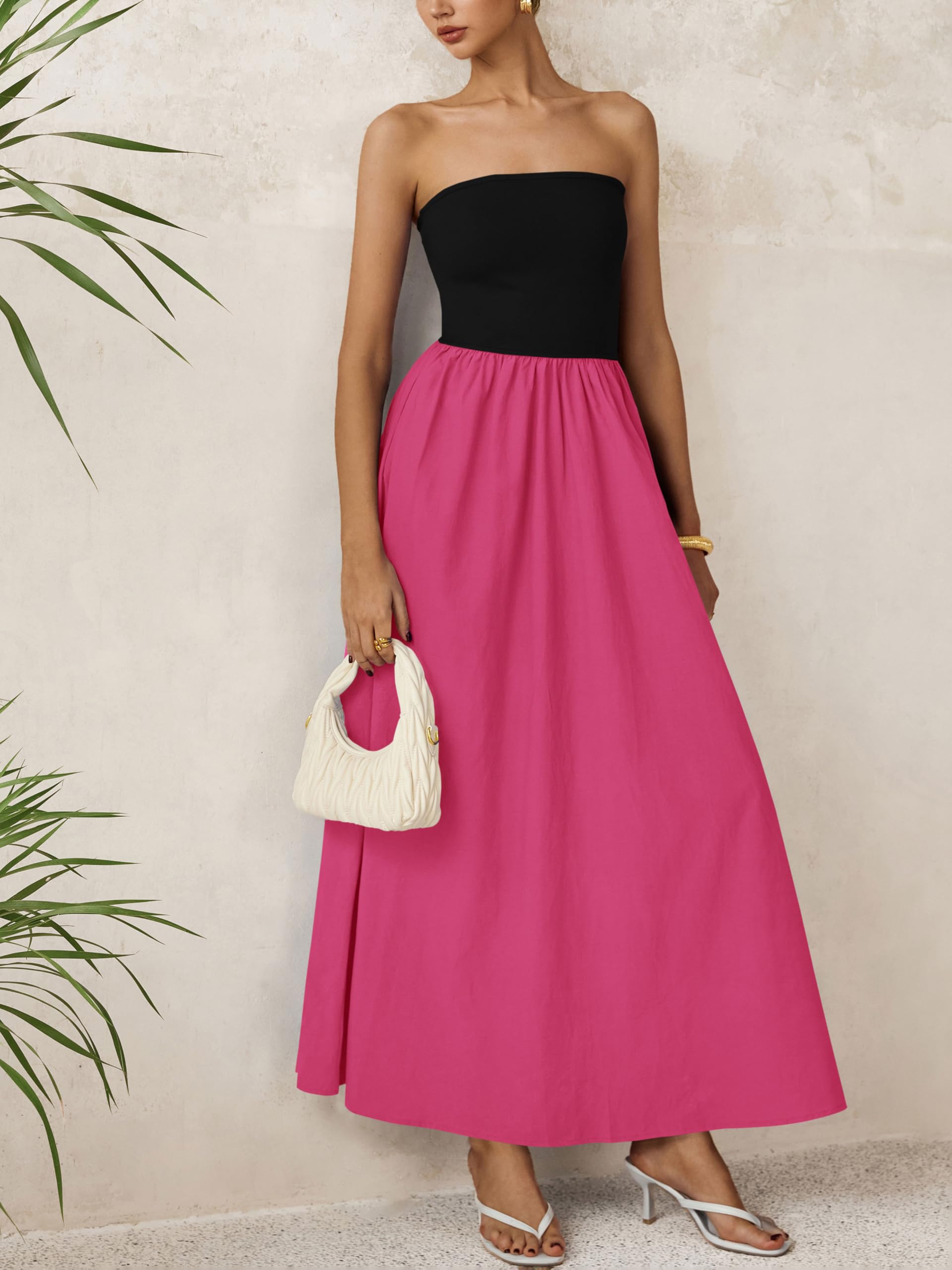 Foto 6 pulgar | Vestido Largo Prettygarden Para Mujer, Sin Tirantes, Línea A, Negro Fluido, Talla S - Venta Internacional.
