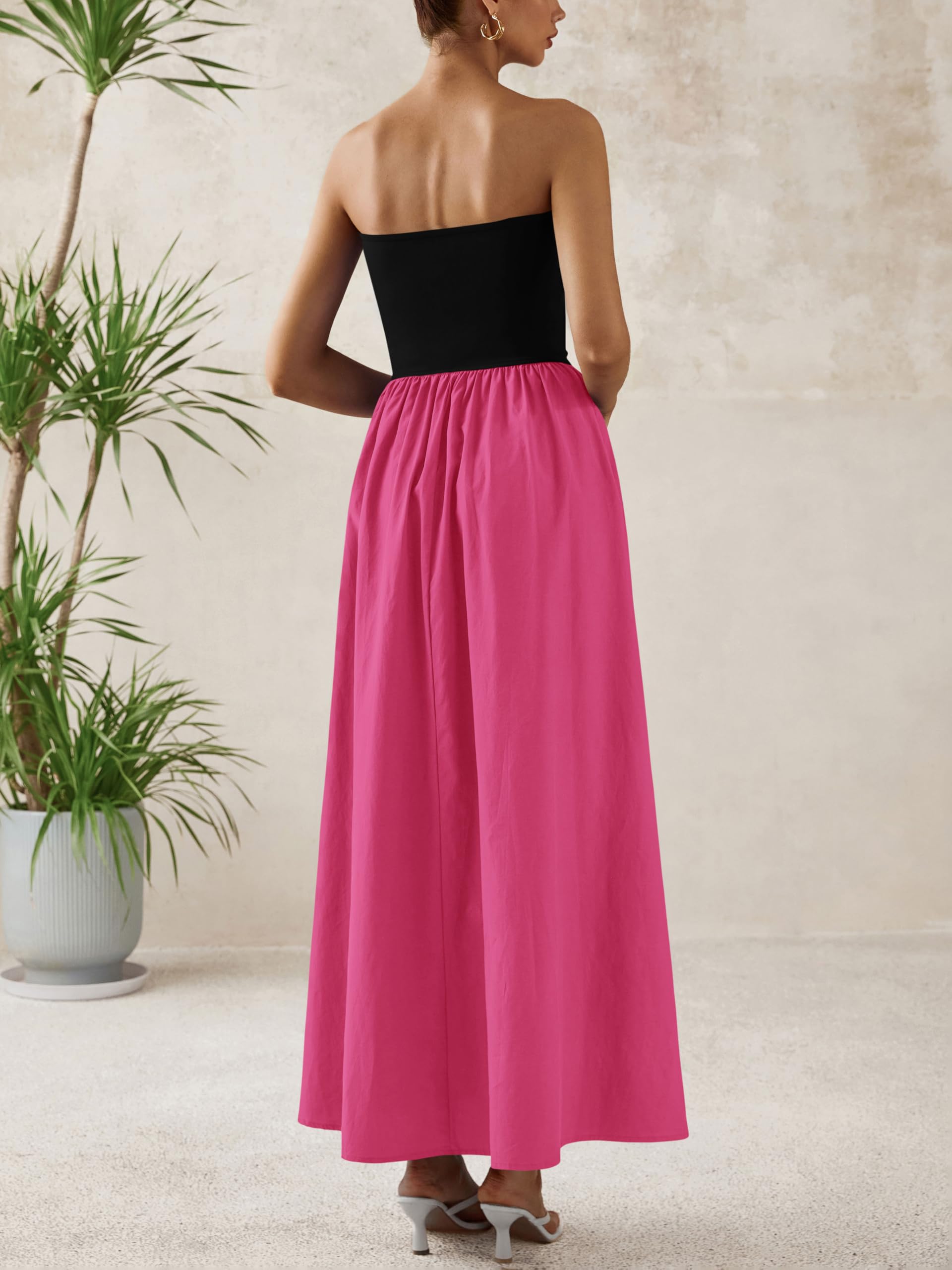 Foto 6 | Vestido Largo Prettygarden Para Mujer, Sin Tirantes, Línea A, Negro Fluido, Talla S - Venta Internacional.