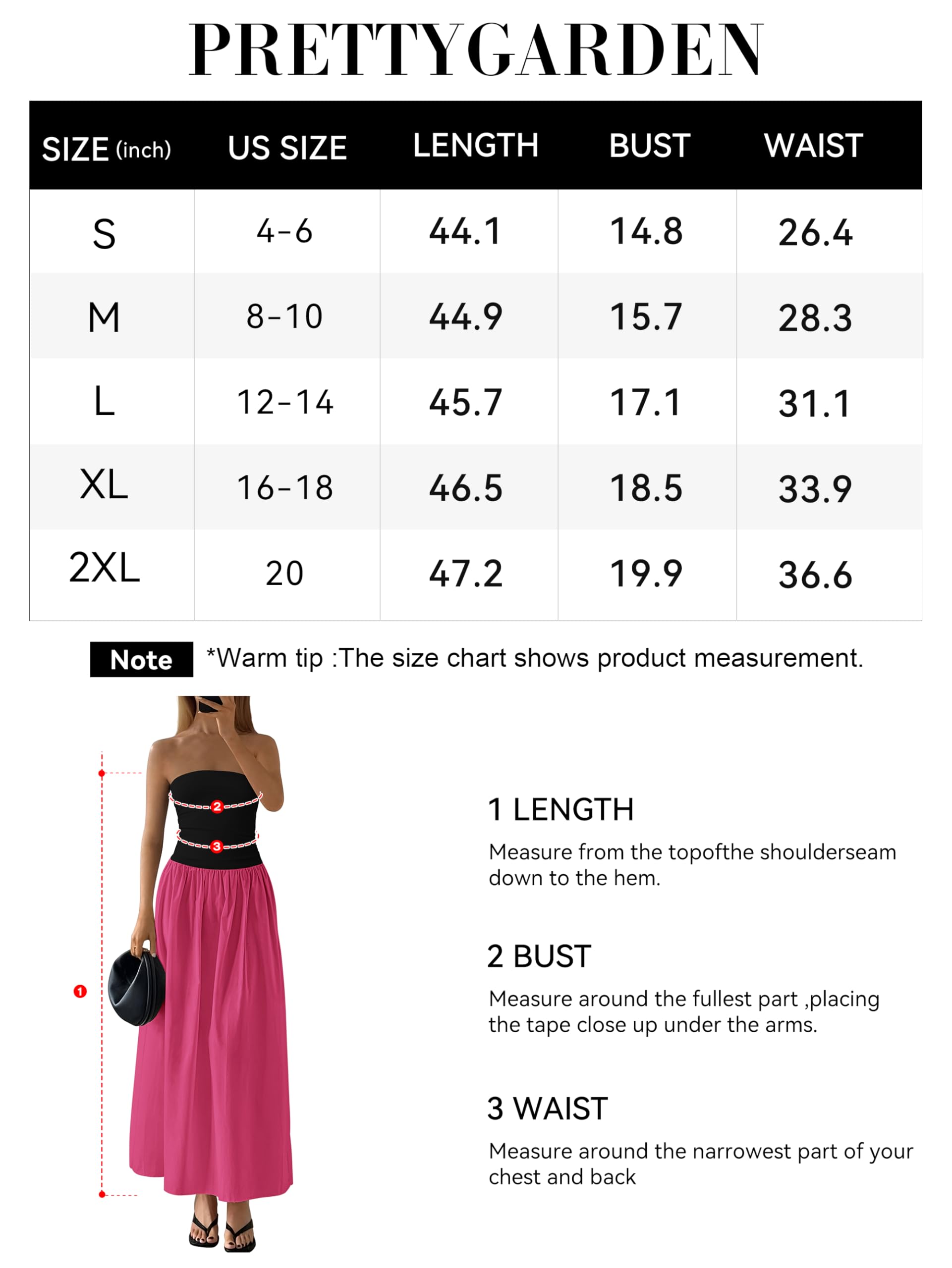 Foto 8 pulgar | Vestido Largo Prettygarden Para Mujer, Sin Tirantes, Línea A, Negro Fluido, Talla S - Venta Internacional.