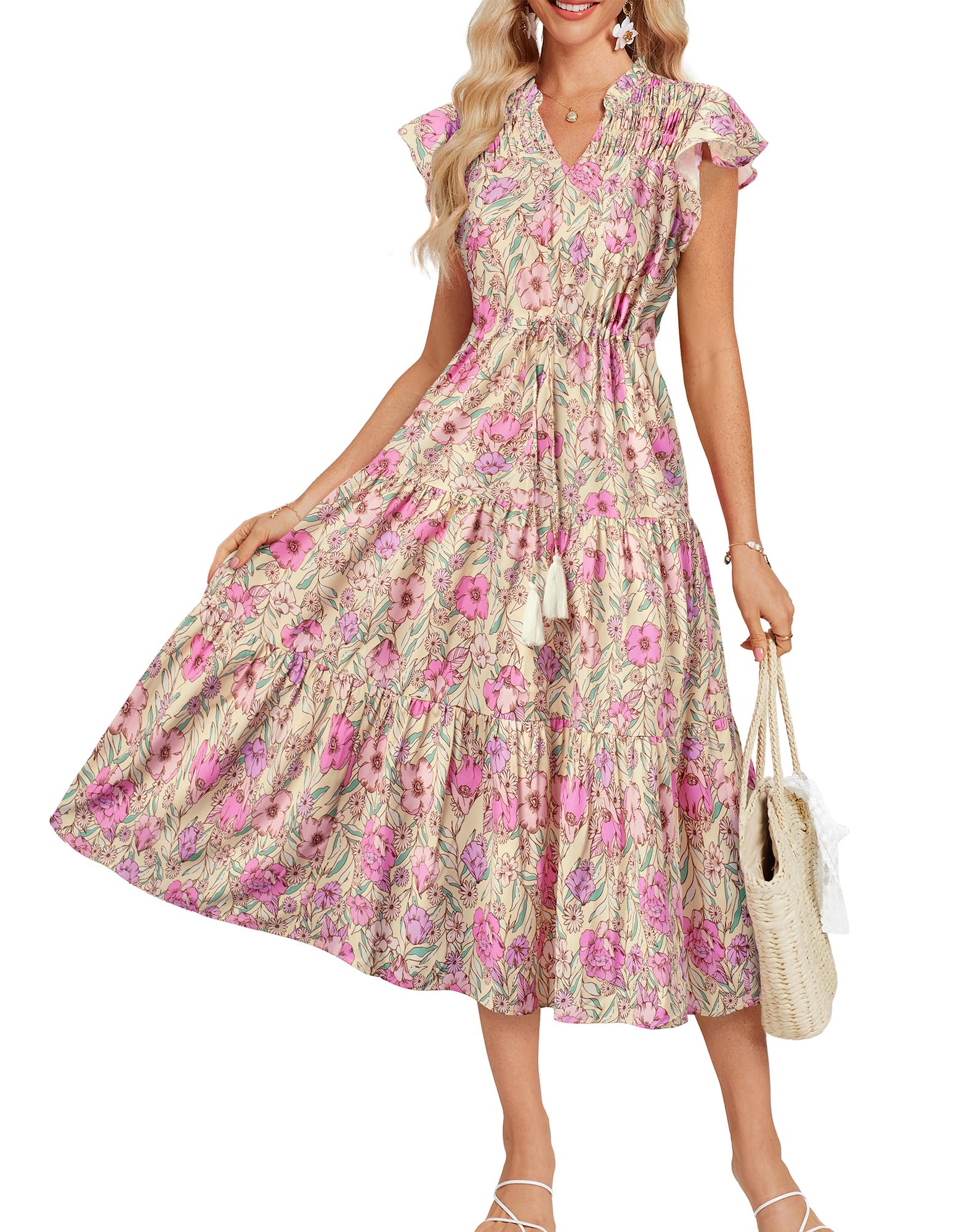 Foto 2 pulgar | Vestido De Verano Grace Karin Floral Flowy A Line Maxi Midi Yellow - Venta Internacional.