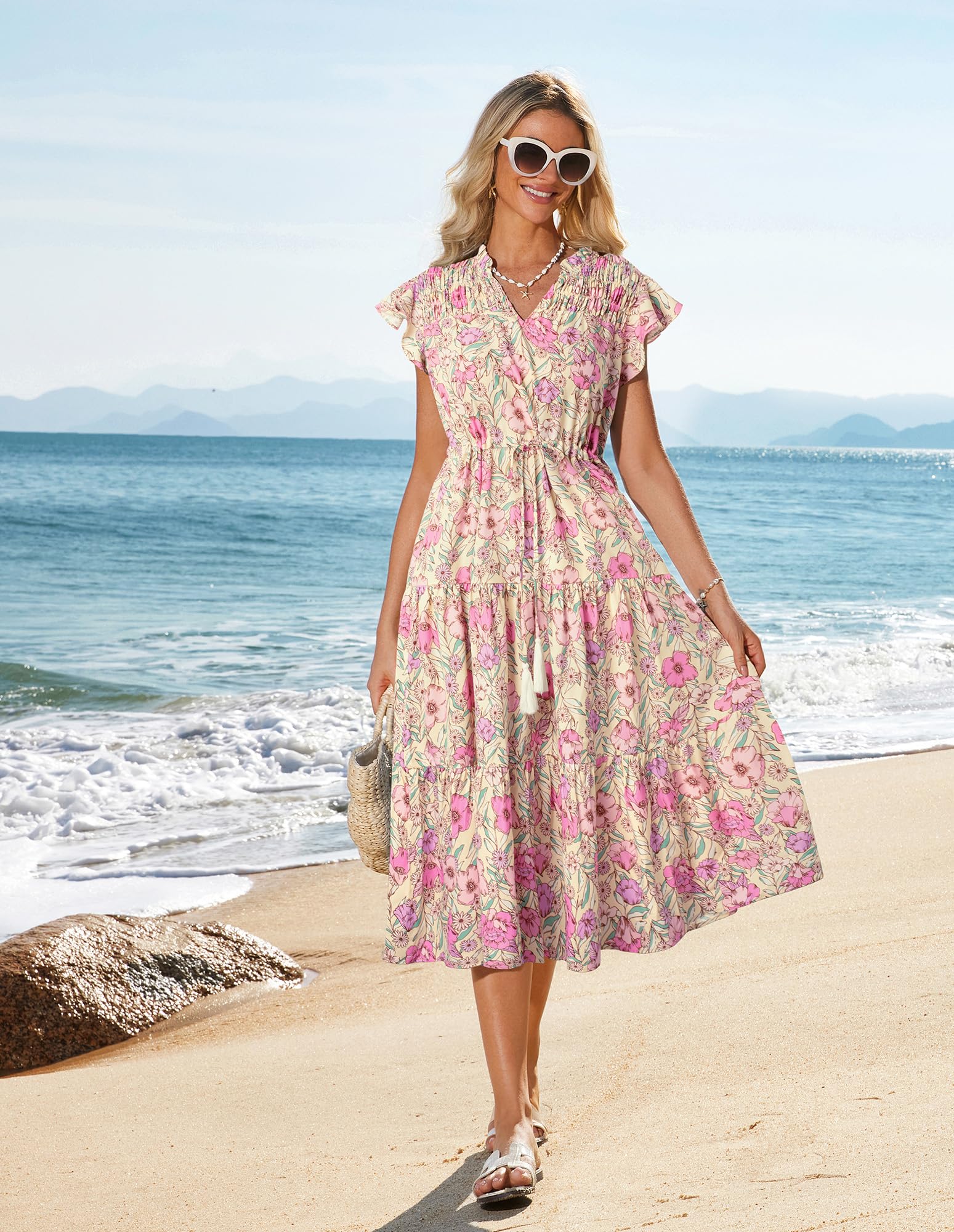Foto 2 | Vestido De Verano Grace Karin Floral Flowy A Line Maxi Midi Yellow - Venta Internacional.