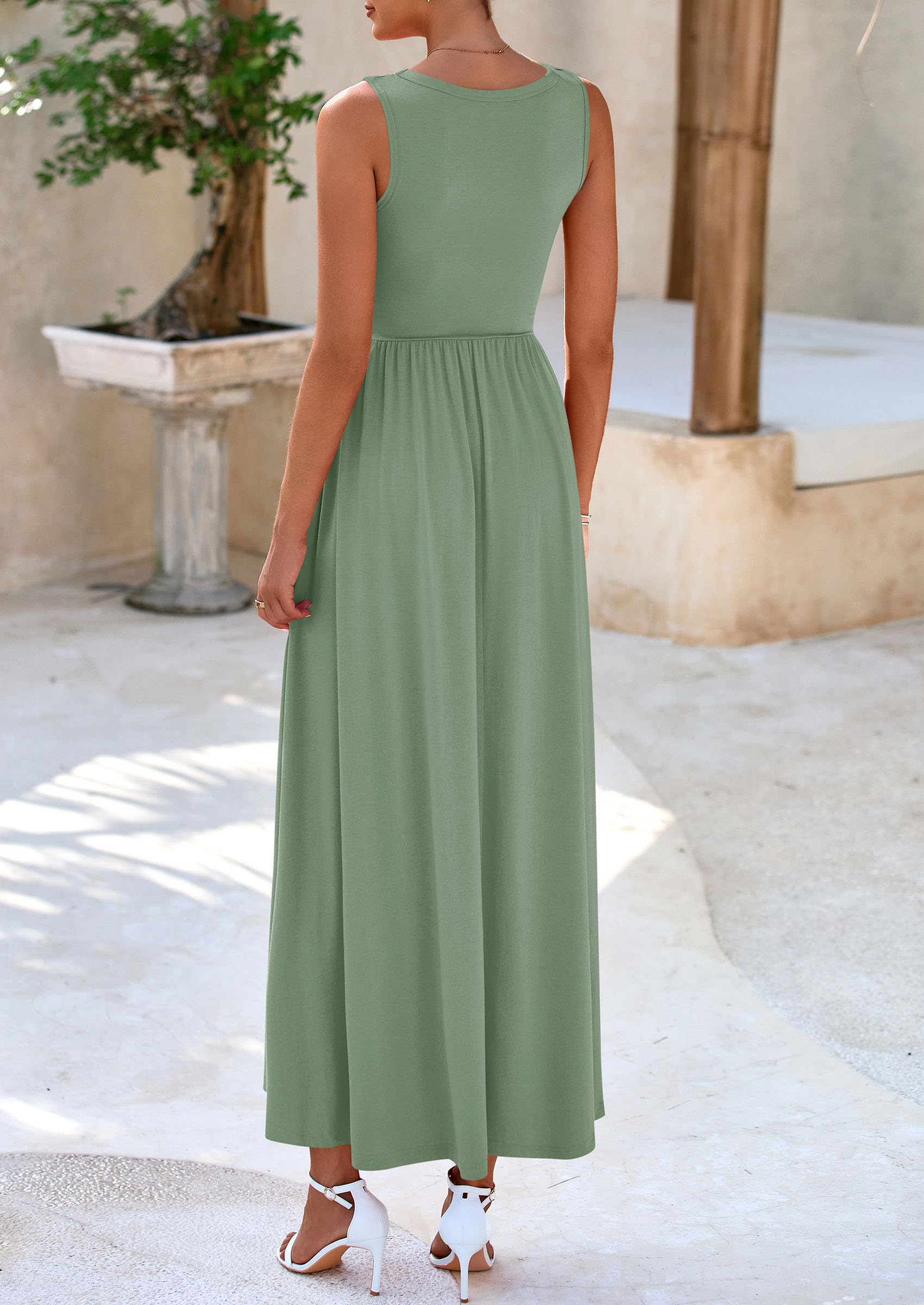 Foto 2 | Vestido Largo Prettygarden 2025 Sin Mangas Con Volantes, Sirena, Verde Salvia - Venta Internacional.