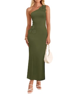 Foto 1 | Vestido Largo Zesica 2025, Verano, Con Un Solo Hombro, Verde Floral - Venta Internacional.