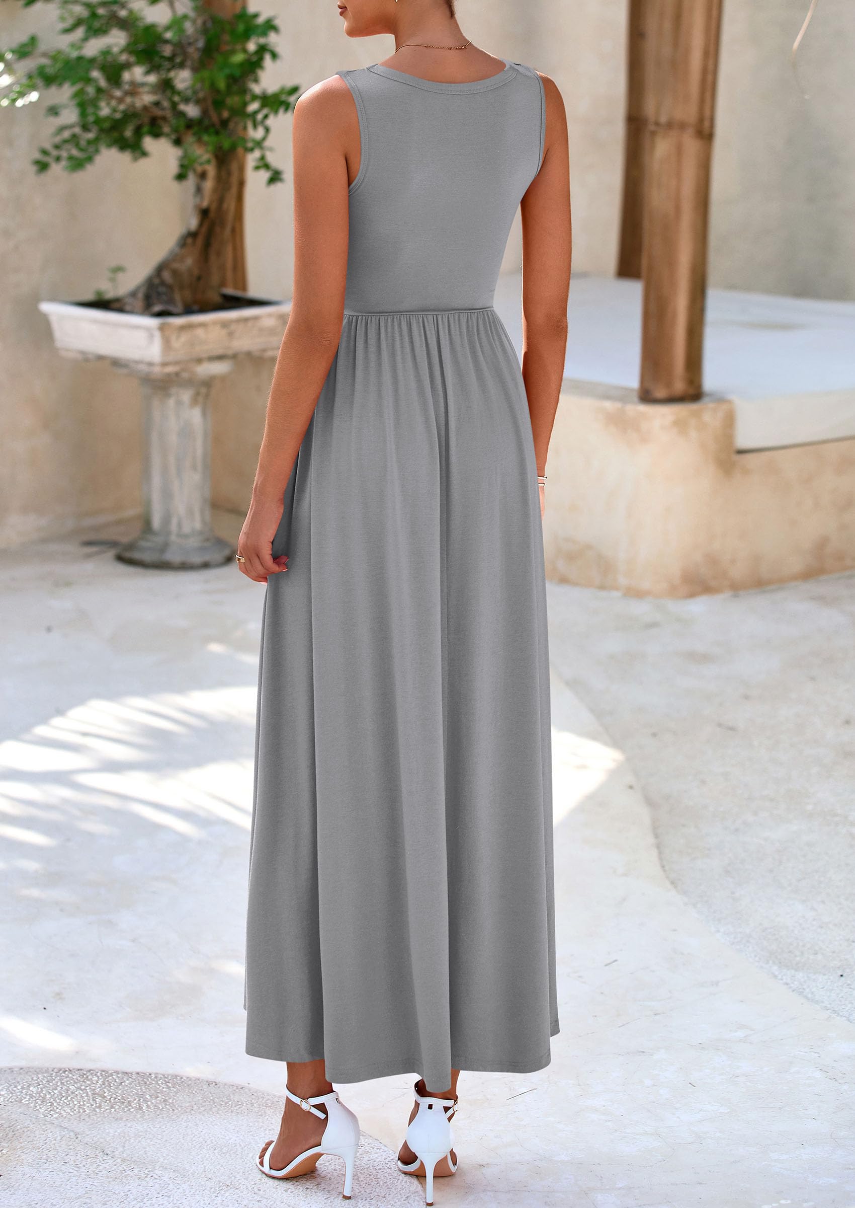 Foto 2 | Vestido Largo Prettygarden 2025 Sin Mangas Con Volantes, Color Gris Sirena - Venta Internacional.