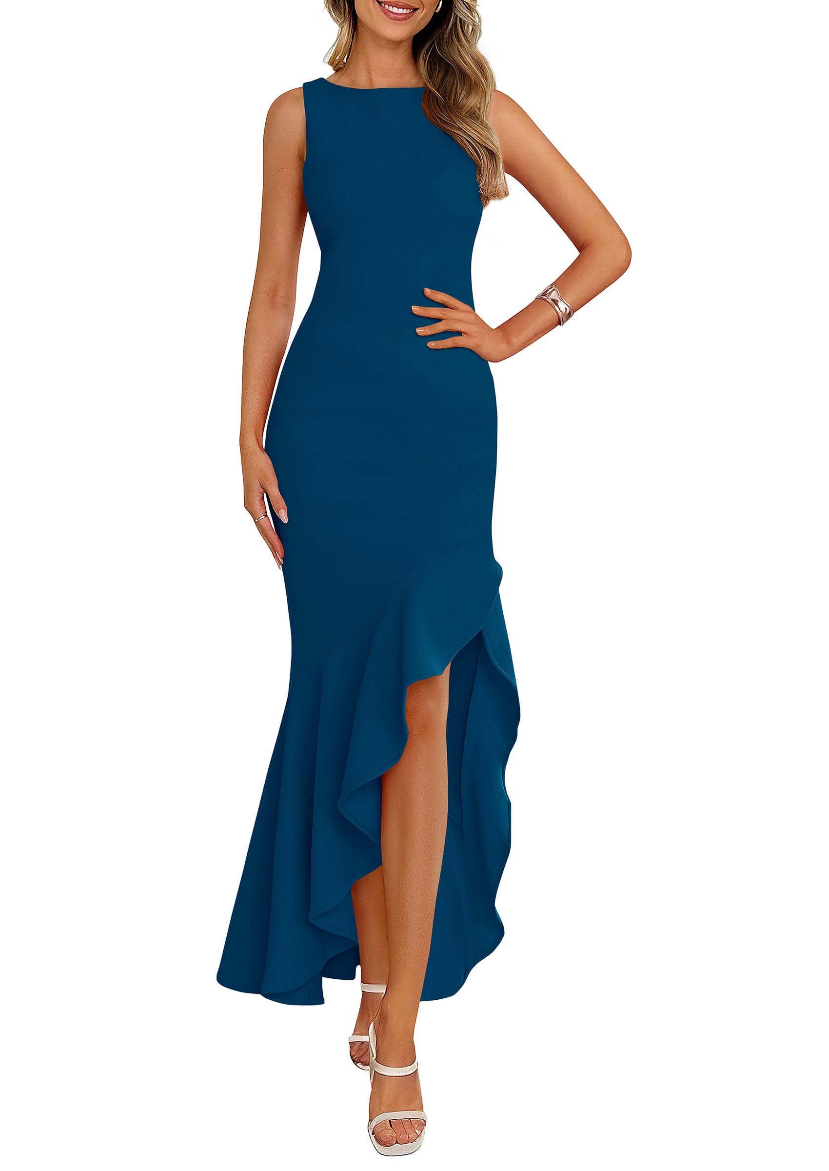 Foto 1 | Vestido Largo Prettygarden 2025 Sin Mangas Con Volantes En Forma De Sirena Para Mujer - Venta Internacional.