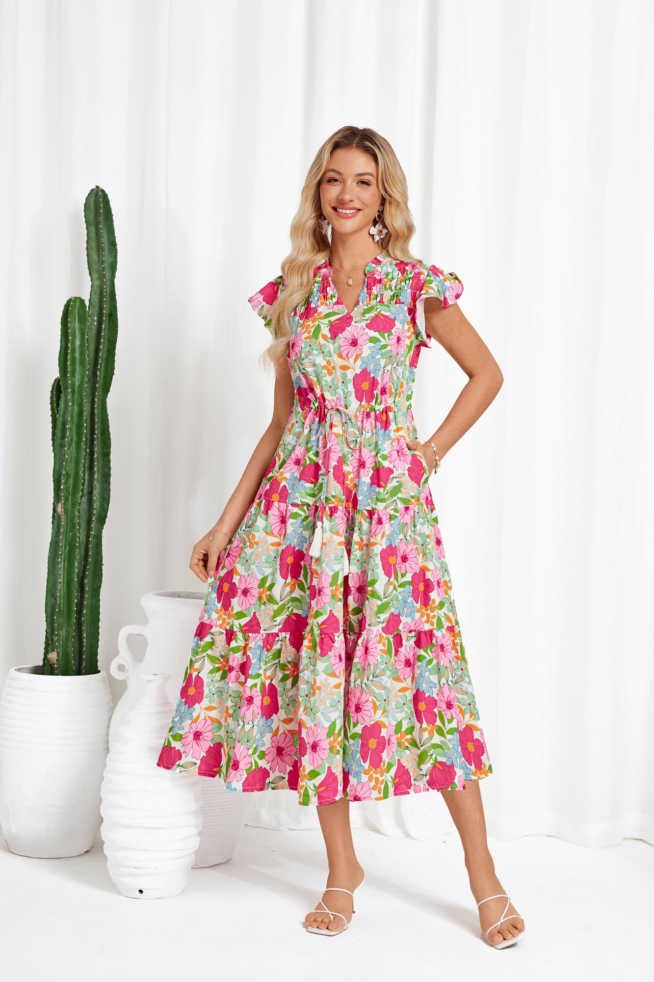 Foto 3 pulgar | Vestido Midi Grace Karin Con Estampado Floral De Manga Corta Para Mujer - Venta Internacional.