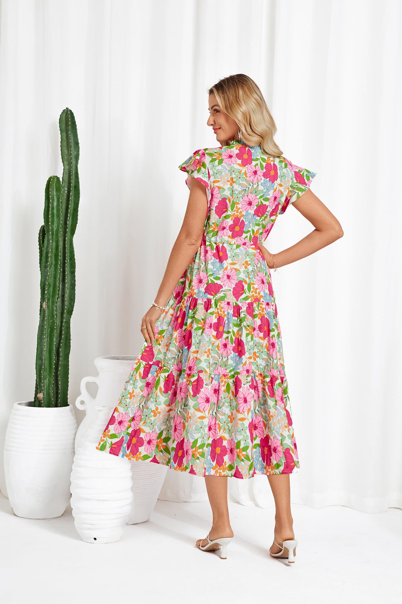 Foto 4 pulgar | Vestido Midi Grace Karin Con Estampado Floral De Manga Corta Para Mujer - Venta Internacional.