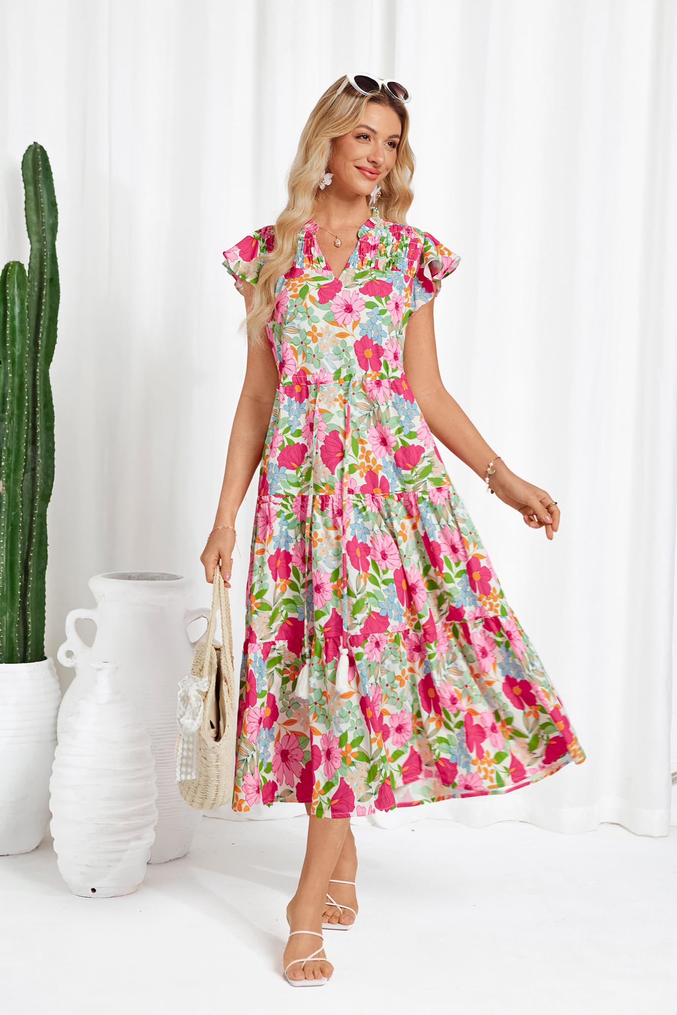 Foto 5 pulgar | Vestido Midi Grace Karin Con Estampado Floral De Manga Corta Para Mujer - Venta Internacional.