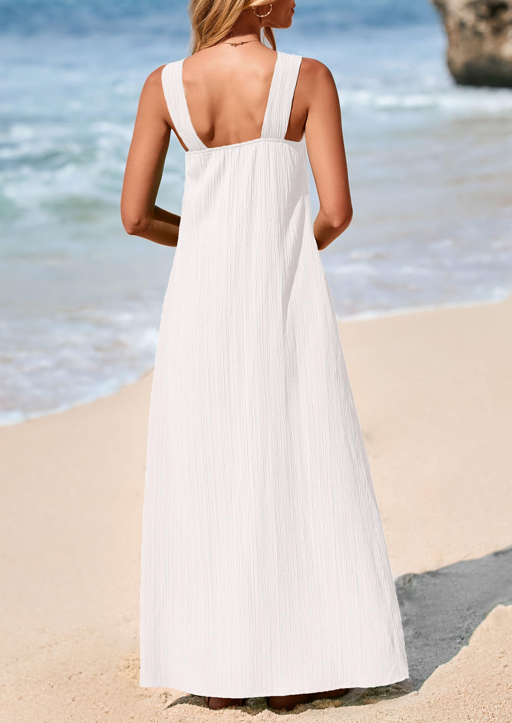 Foto 3 pulgar | Vestido De Verano Prettygarden Para Mujer 2025 Con Tiras Holgadas, Blanco - Venta Internacional.