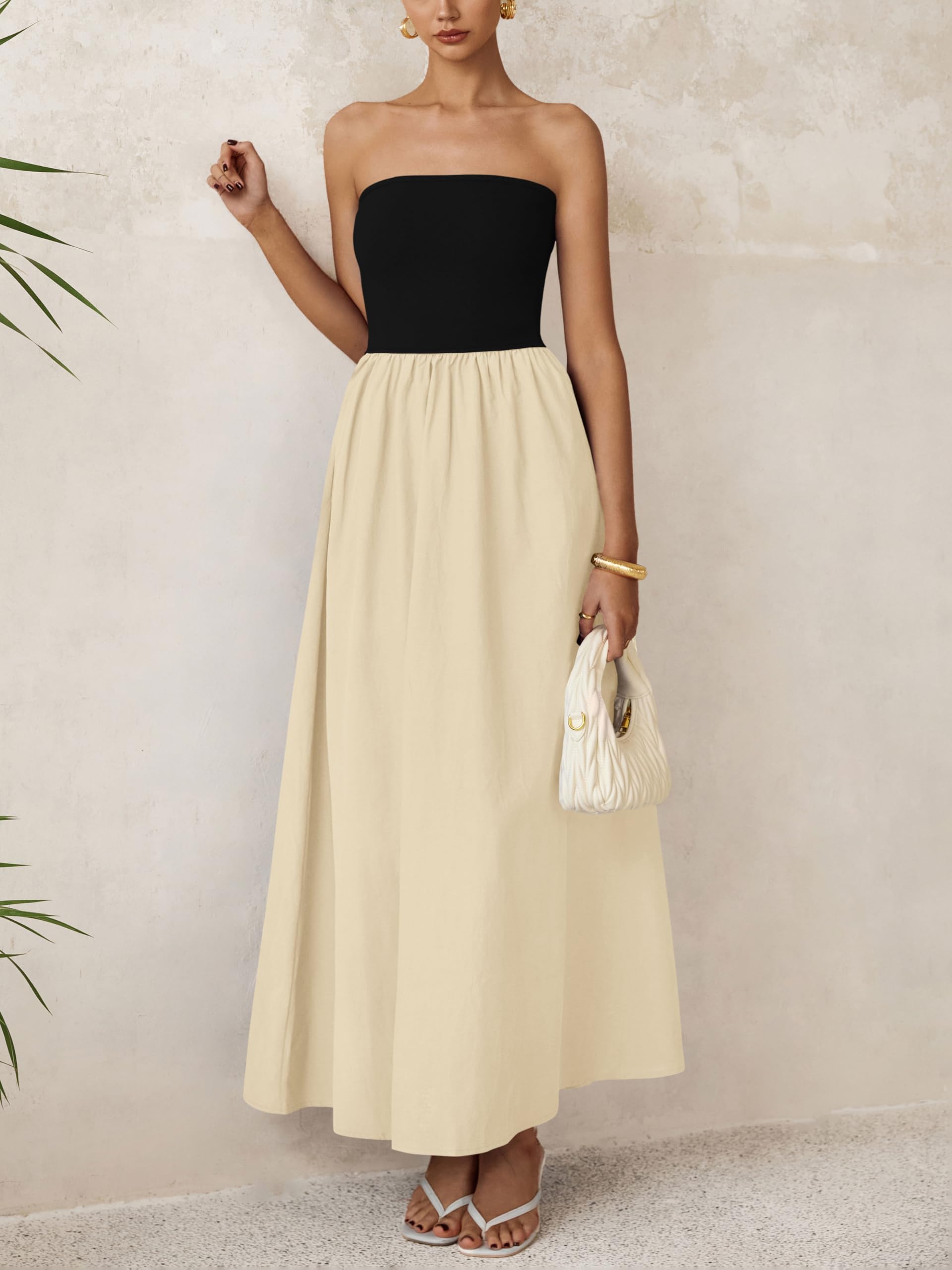 Foto 4 | Vestido Largo Prettygarden Para Mujer, Sin Tirantes, En Forma De A, Negro Fluido - Venta Internacional.