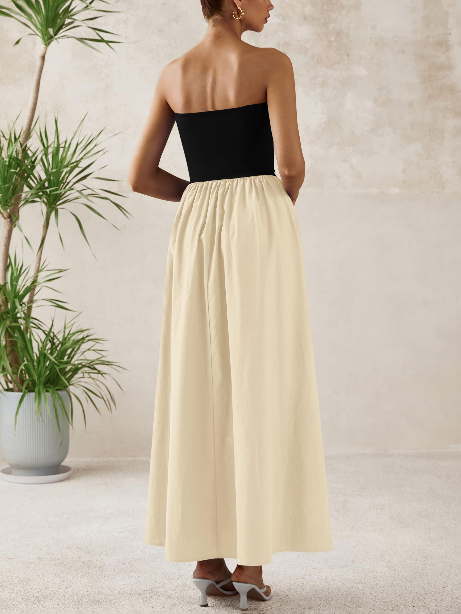 Foto 7 pulgar | Vestido Largo Prettygarden Para Mujer, Sin Tirantes, En Forma De A, Negro Fluido - Venta Internacional.