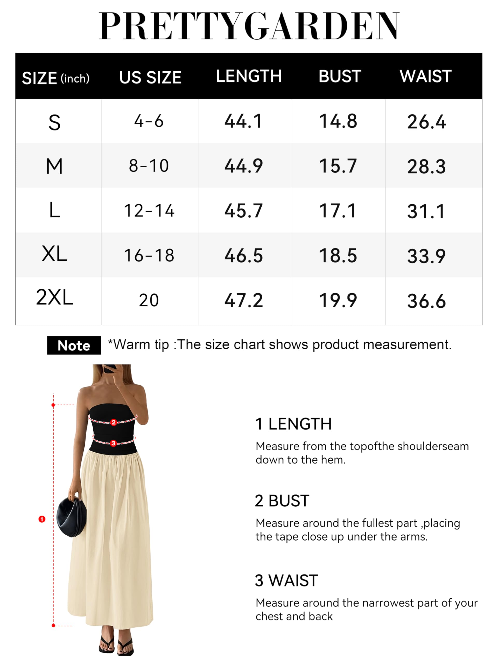 Foto 7 | Vestido Largo Prettygarden Para Mujer, Sin Tirantes, En Forma De A, Negro Fluido - Venta Internacional.