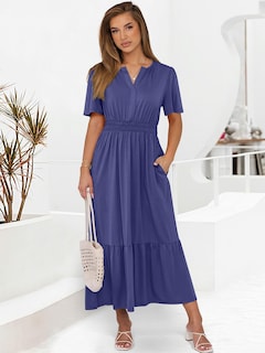 Foto 2 | Vestido Largo Anrabess, Verano, Manga Corta, Cuello En V, Azul Marino - Venta Internacional.