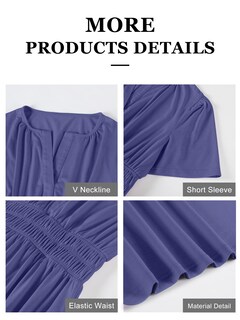 Foto 6 | Vestido Largo Anrabess, Verano, Manga Corta, Cuello En V, Azul Marino - Venta Internacional.