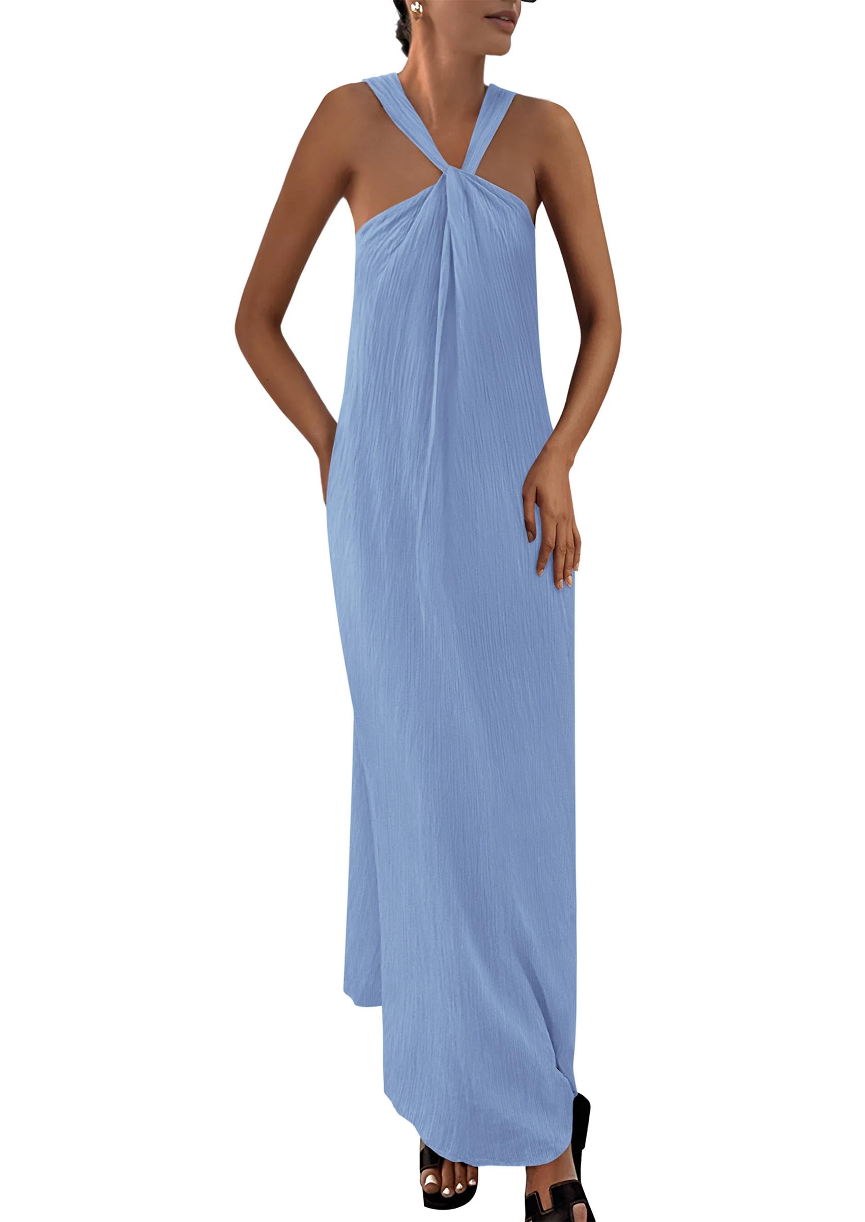 Foto 2 pulgar | Vestido De Verano Prettygarden Para Mujer 2025 Con Tiras Holgadas, Azul - Venta Internacional.