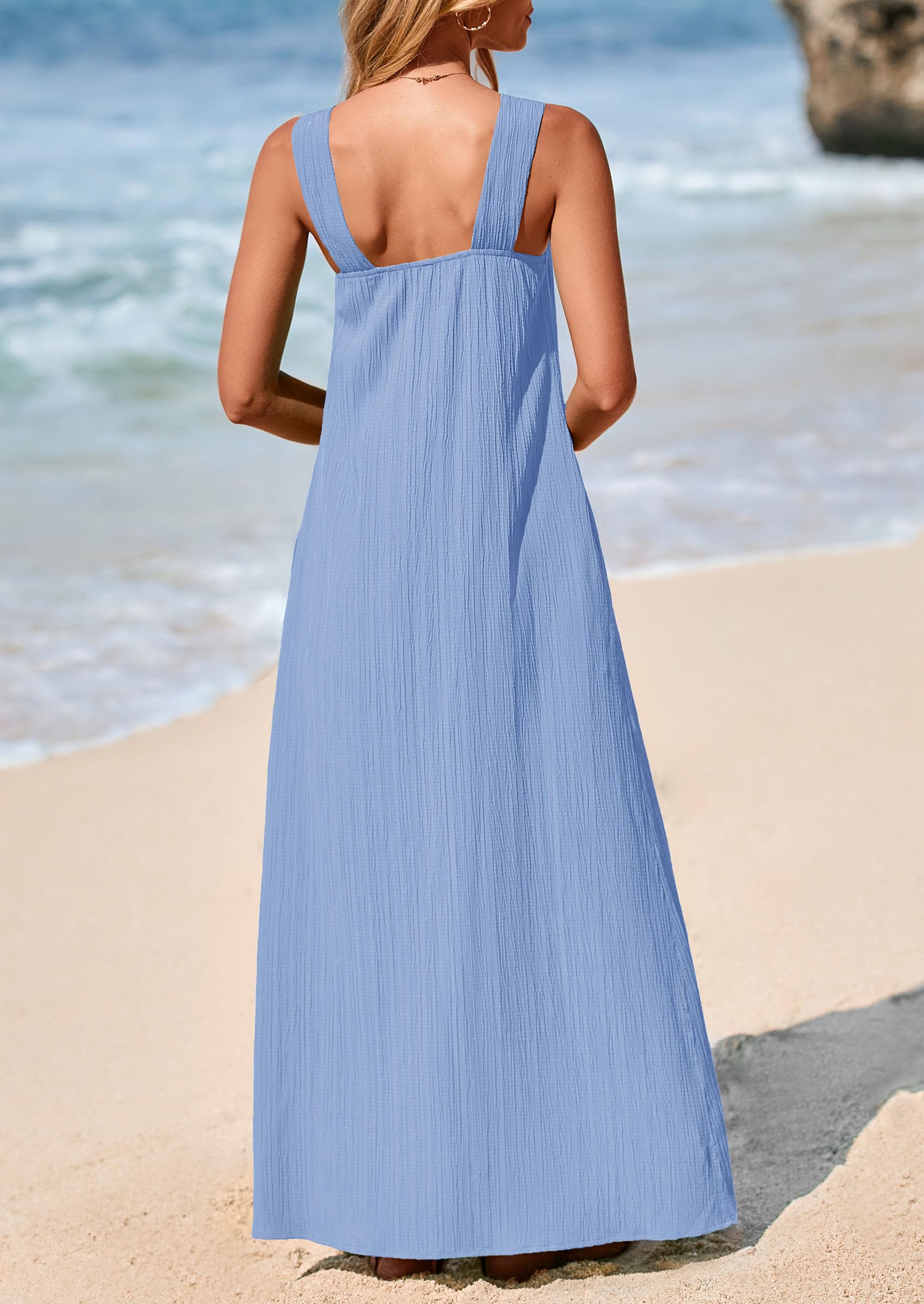Foto 3 pulgar | Vestido De Verano Prettygarden Para Mujer 2025 Con Tiras Holgadas, Azul - Venta Internacional.