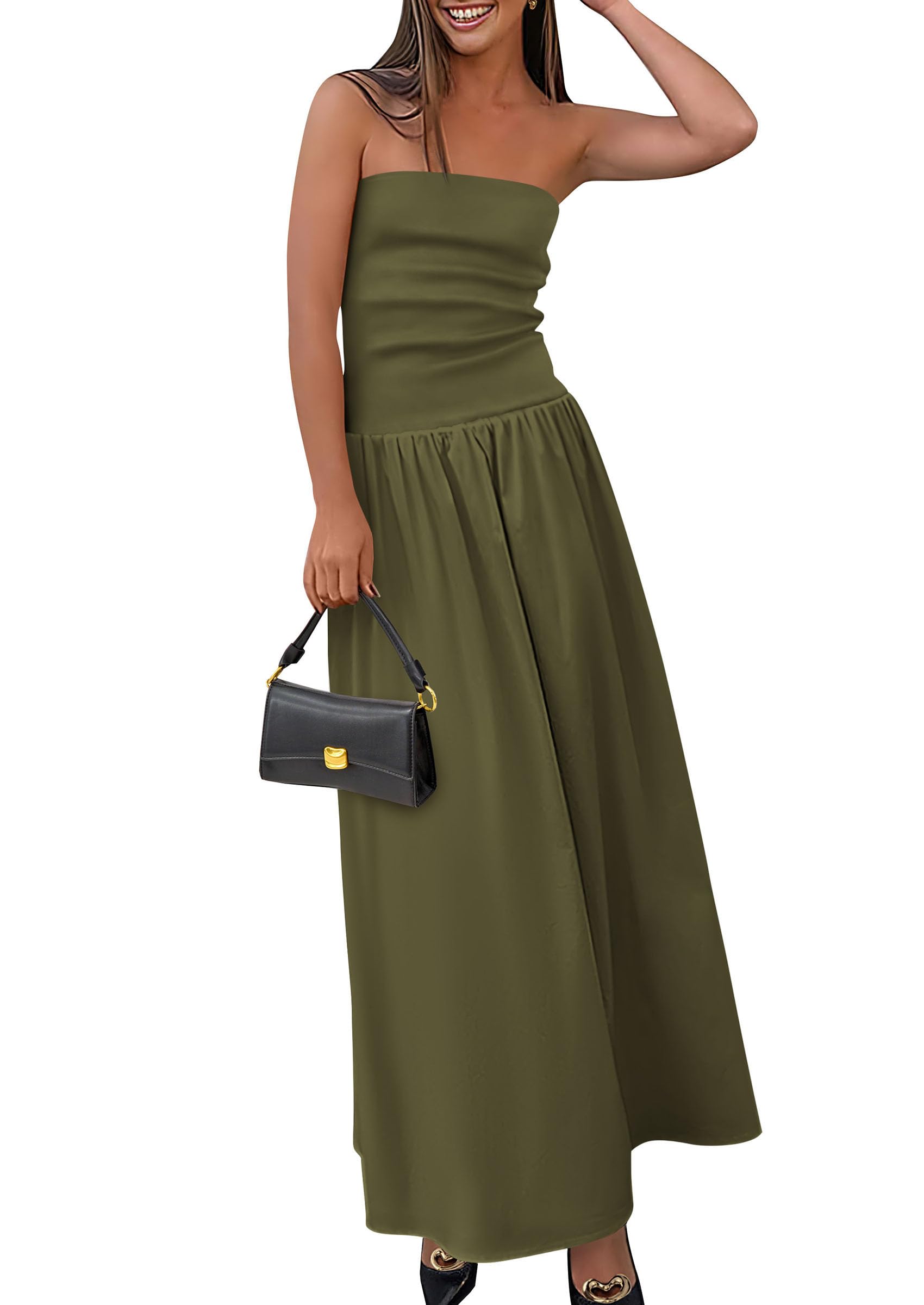 Foto 2 pulgar | Vestido Largo Prettygarden Para Mujer, Primavera 2025, Verde Militar - Venta Internacional.