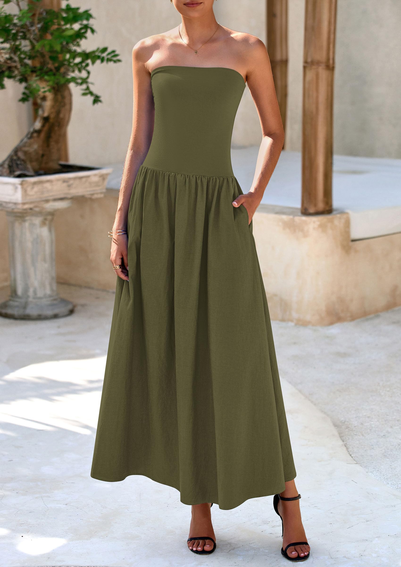 Foto 4 pulgar | Vestido Largo Prettygarden Para Mujer, Primavera 2025, Verde Militar - Venta Internacional.