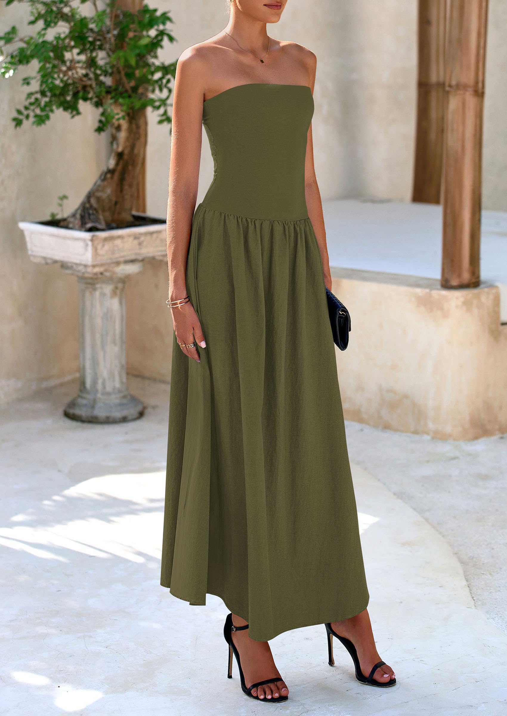 Foto 5 pulgar | Vestido Largo Prettygarden Para Mujer, Primavera 2025, Verde Militar - Venta Internacional.