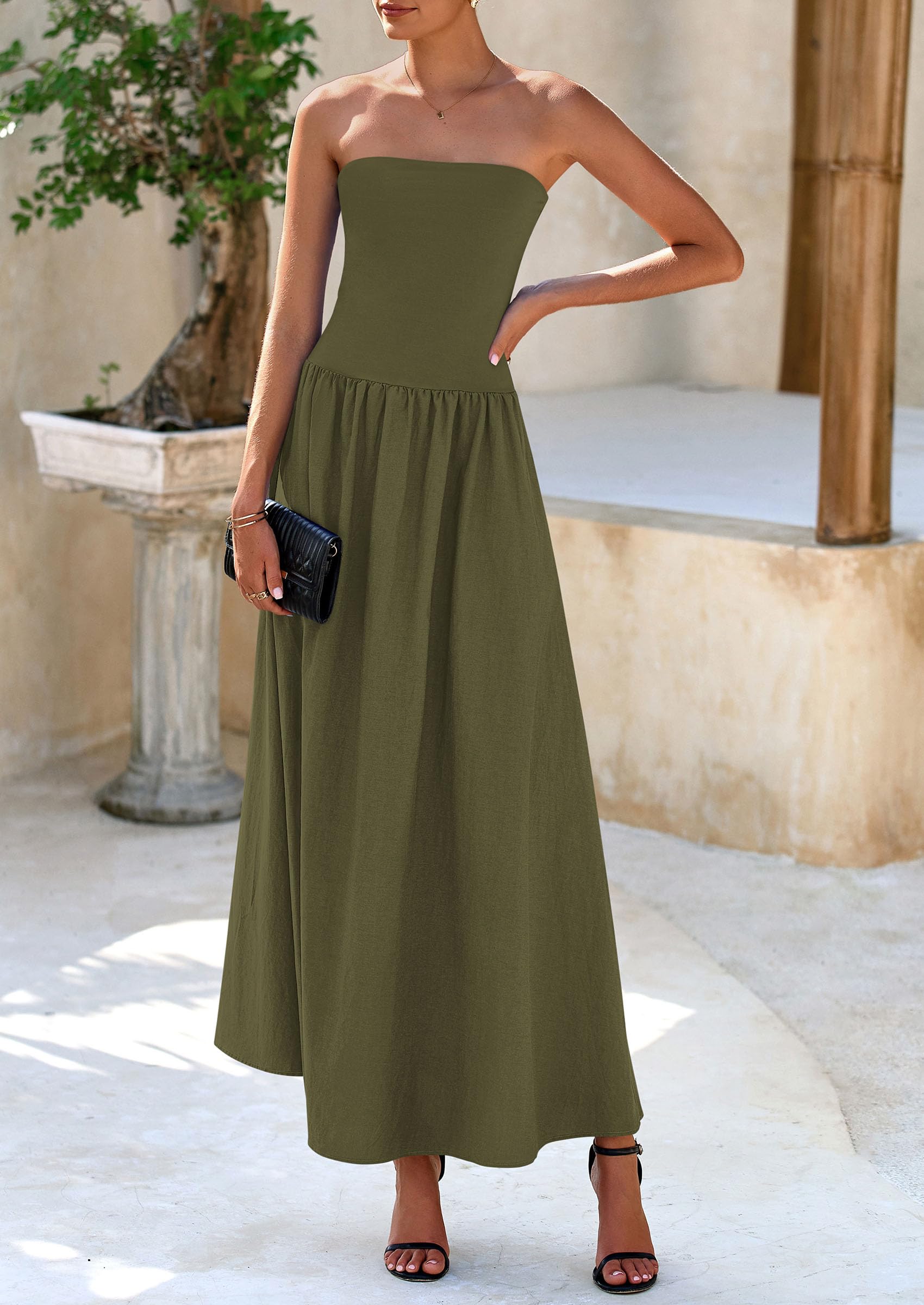 Foto 8 pulgar | Vestido Largo Prettygarden Para Mujer, Primavera 2025, Verde Militar - Venta Internacional.