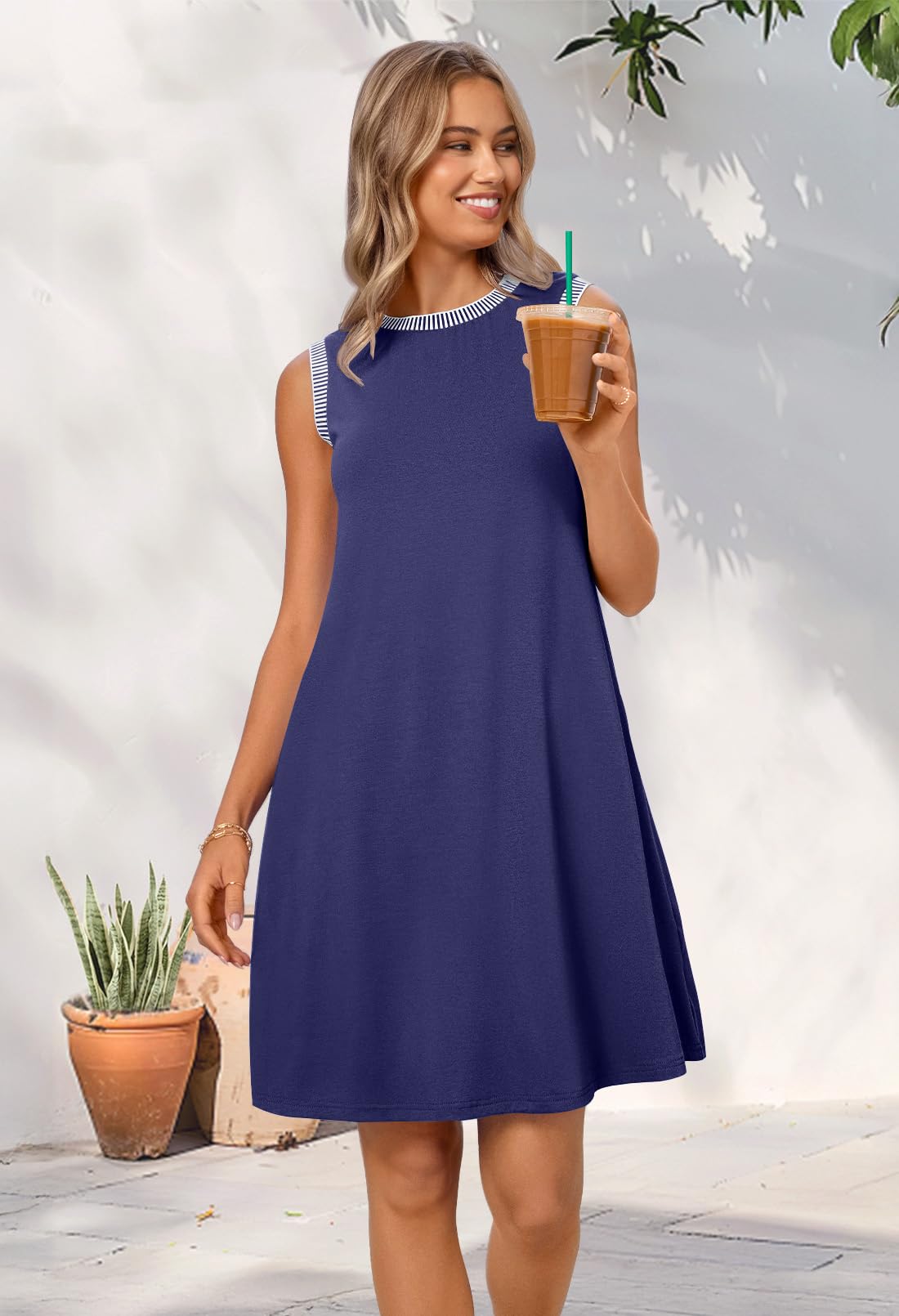 Foto 7 pulgar | Vestido Merokeety Para Mujer 2025, Verano, Primavera, Casual, Azul Marino - Venta Internacional.