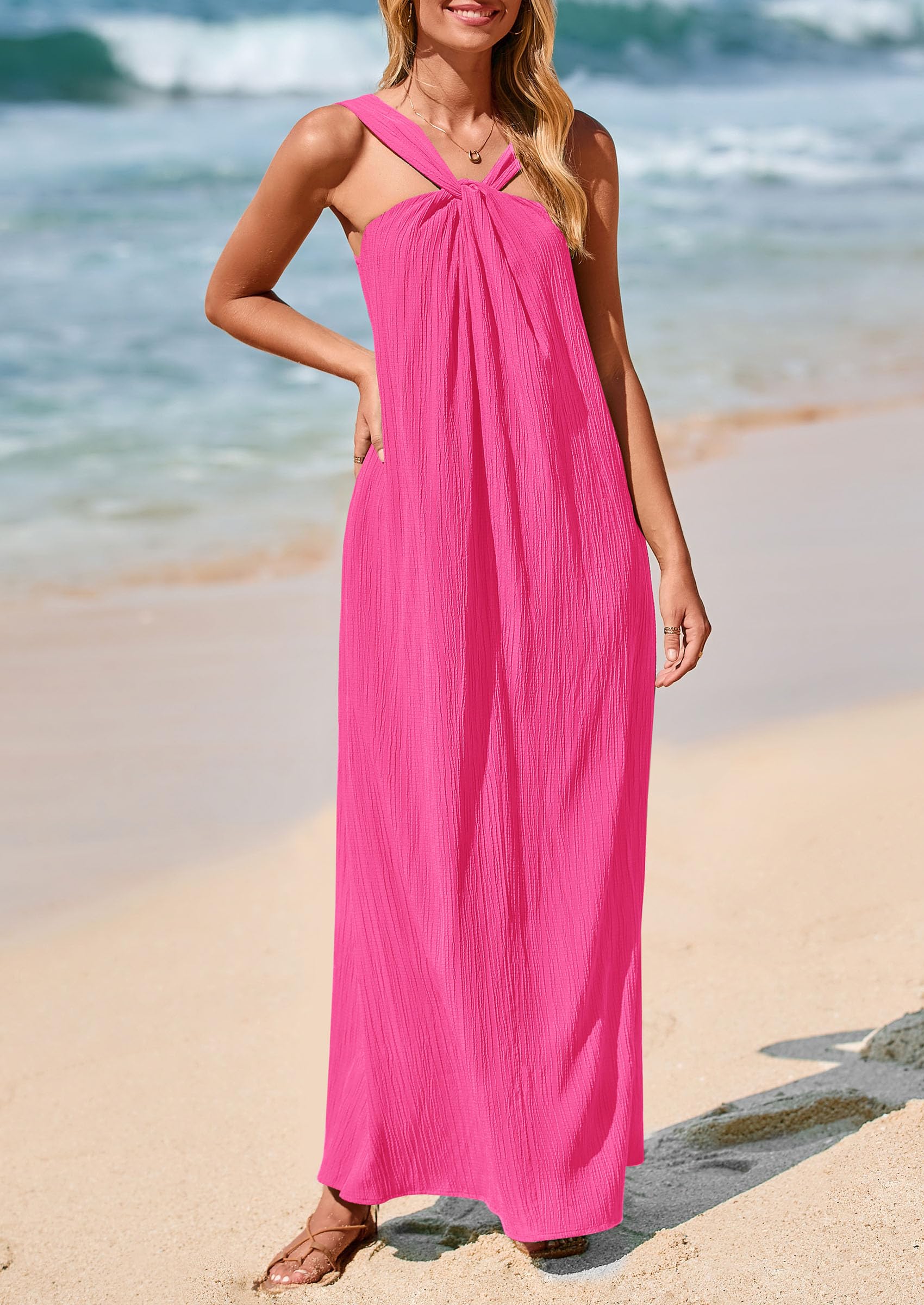 Foto 4 pulgar | Vestido De Verano Prettygarden Para Mujer 2025, Con Tiras Sueltas, Rosa - Venta Internacional.