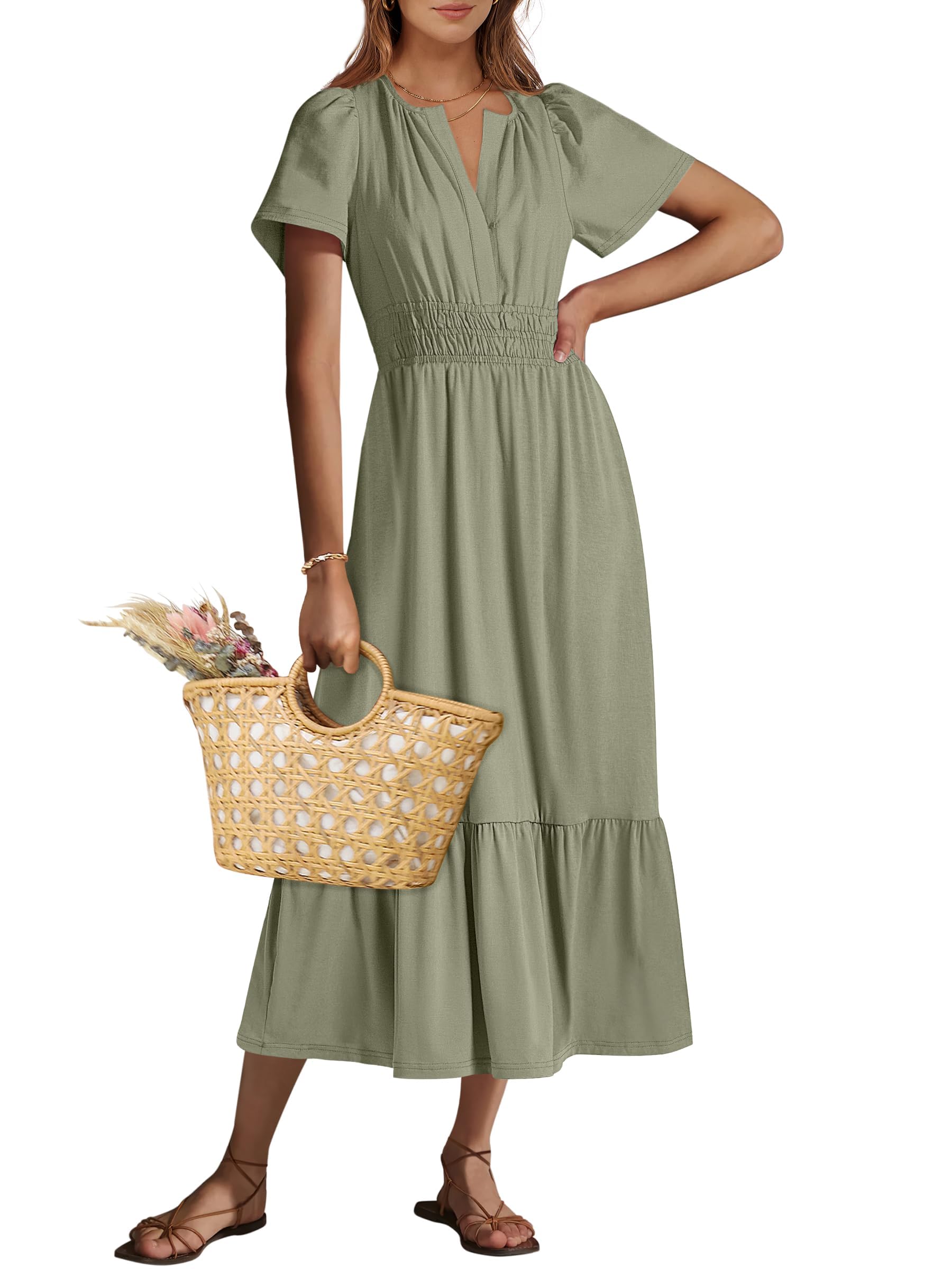 Vestido Largo Anrabess De Verano Con Manga Corta Y Cuello En V Para Mujer - Venta Internacional.