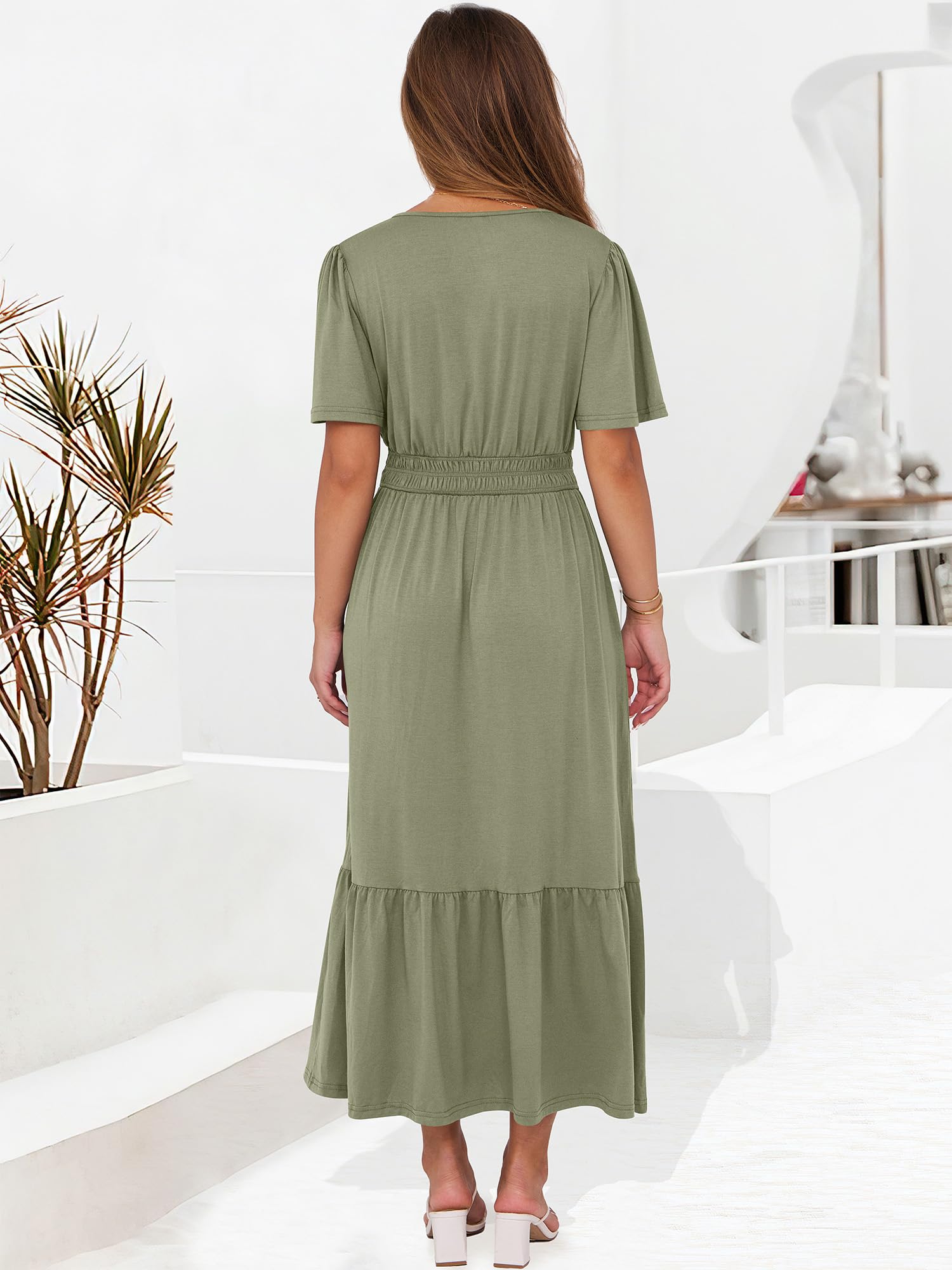 Foto 6 pulgar | Vestido Largo Anrabess De Verano Con Manga Corta Y Cuello En V Para Mujer - Venta Internacional.