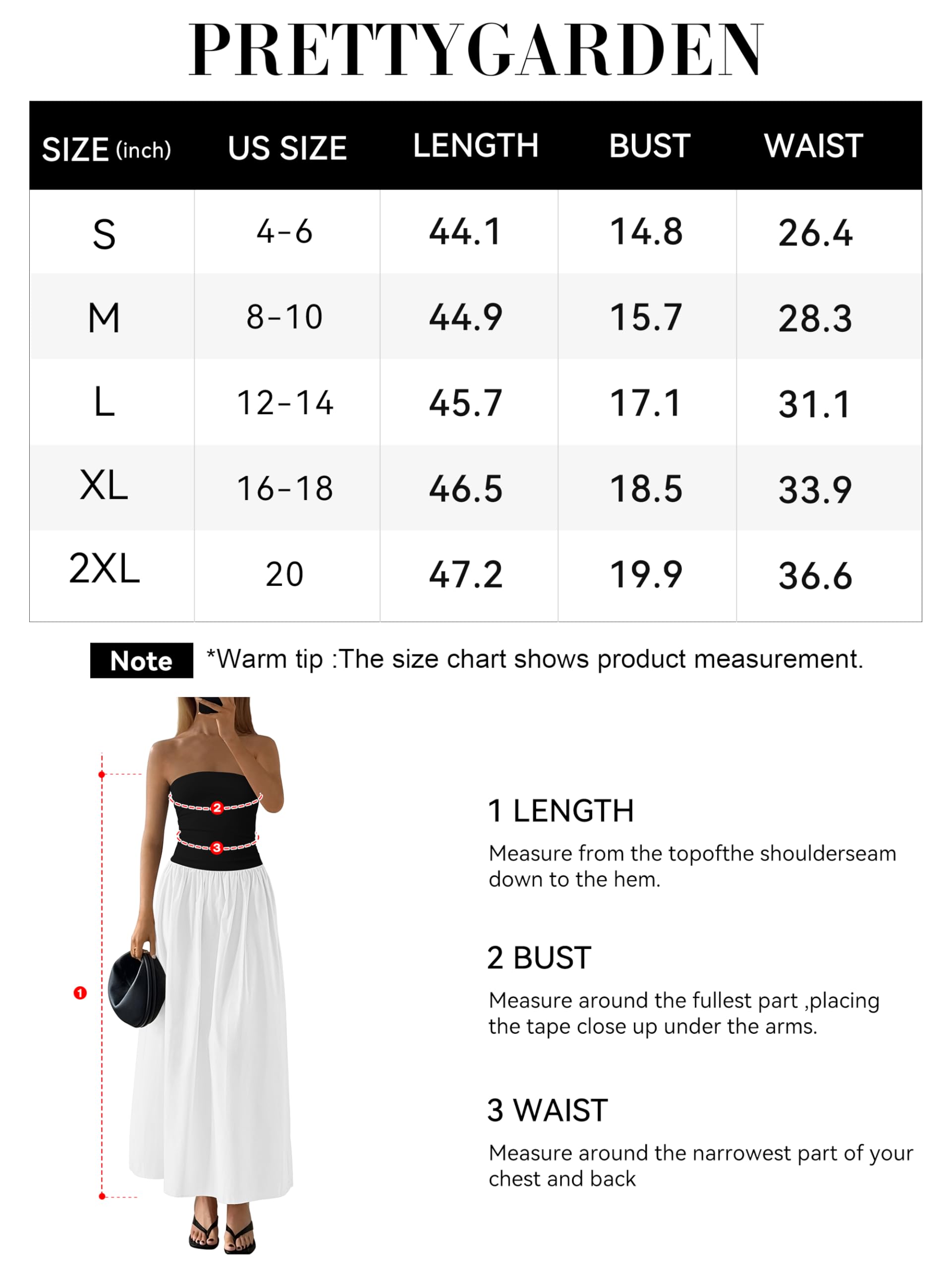 Foto 7 | Vestido Largo Prettygarden Para Mujer, Sin Tirantes, Línea A, Fluido, Negro Y Blanco - Venta Internacional.
