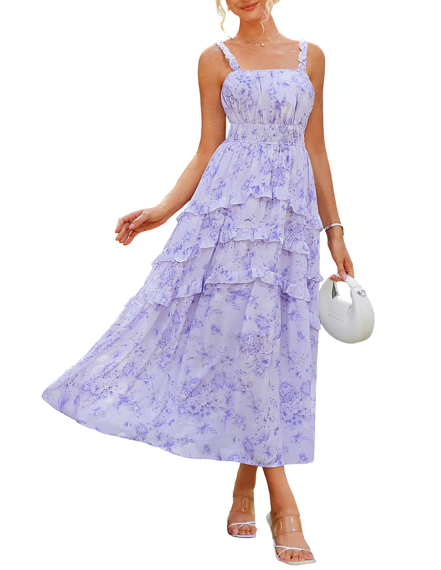 Foto 2 pulgar | Vestido Largo Grace Karin, Bohemio, Floral Escalonado, Verano 2025, Morado - Venta Internacional.