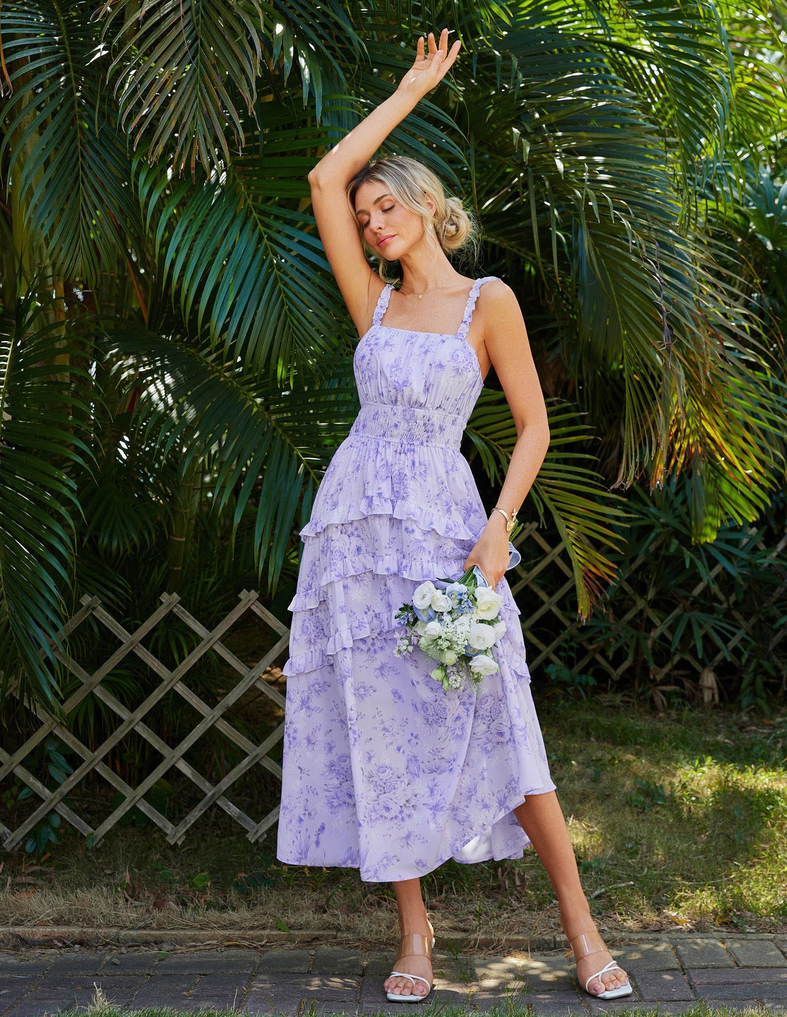 Foto 3 pulgar | Vestido Largo Grace Karin, Bohemio, Floral Escalonado, Verano 2025, Morado - Venta Internacional.