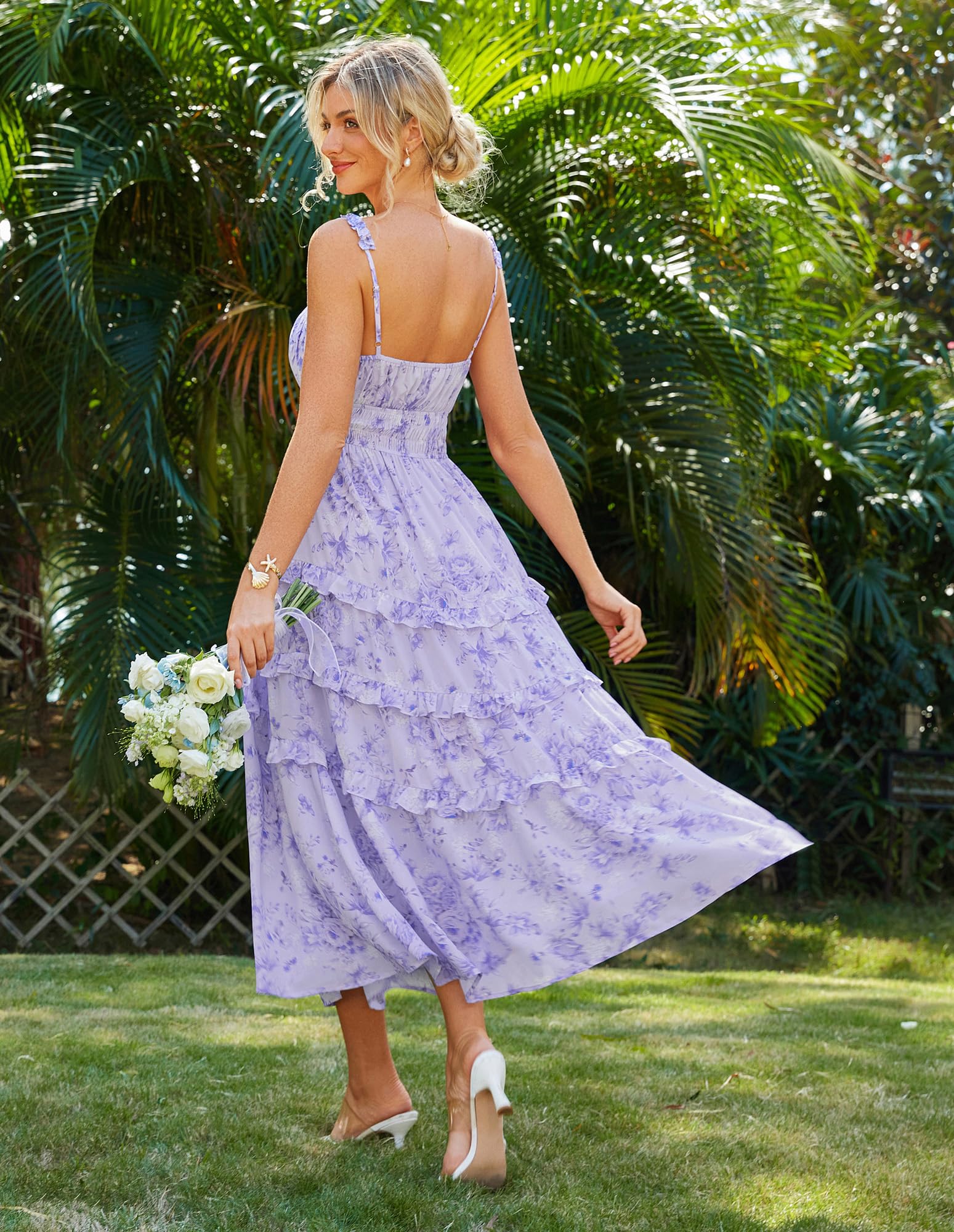 Foto 4 pulgar | Vestido Largo Grace Karin, Bohemio, Floral Escalonado, Verano 2025, Morado - Venta Internacional.