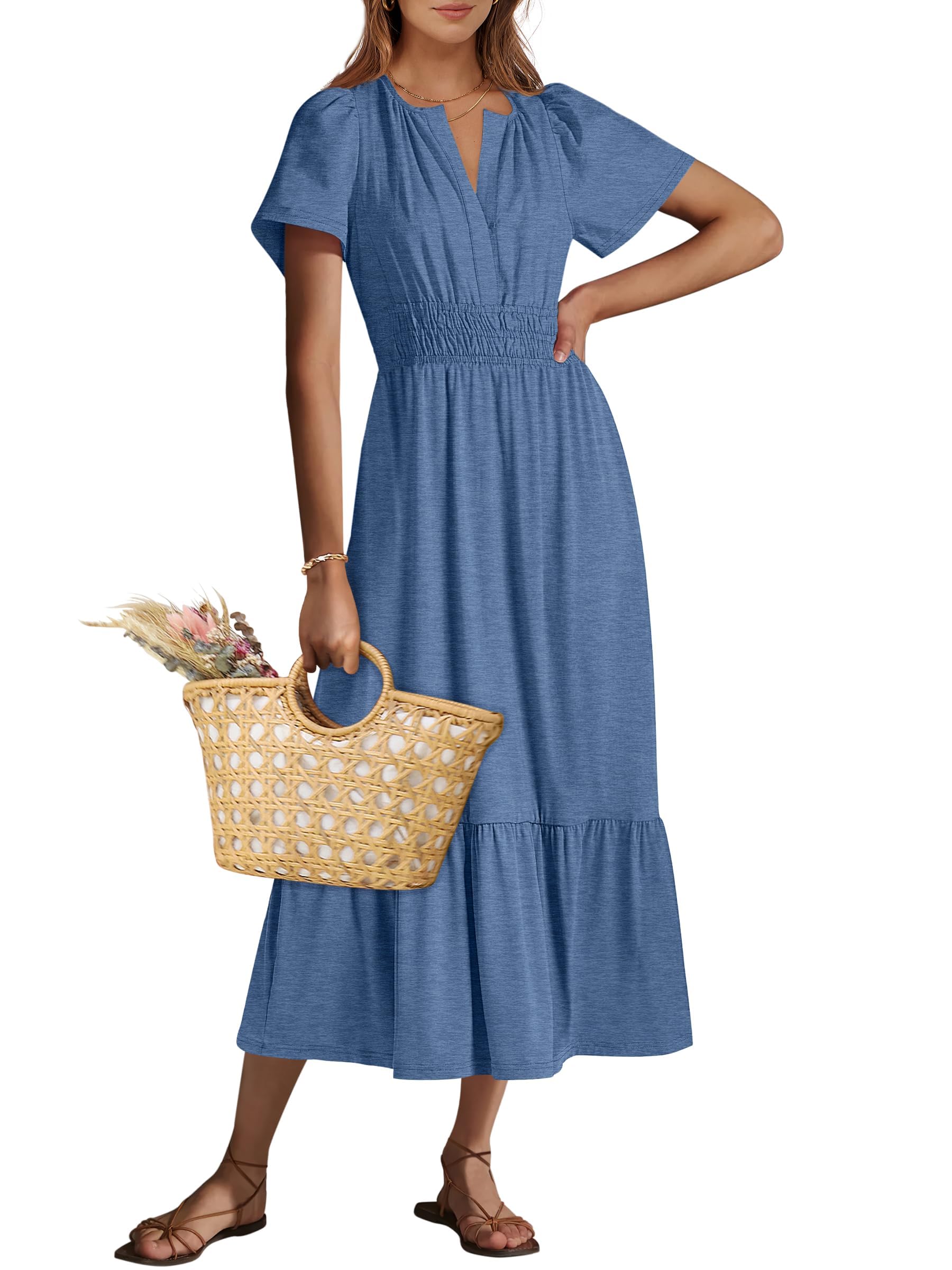 Vestido Largo Anrabess De Verano Con Manga Corta Y Cuello En V Para Mujer - Venta Internacional.