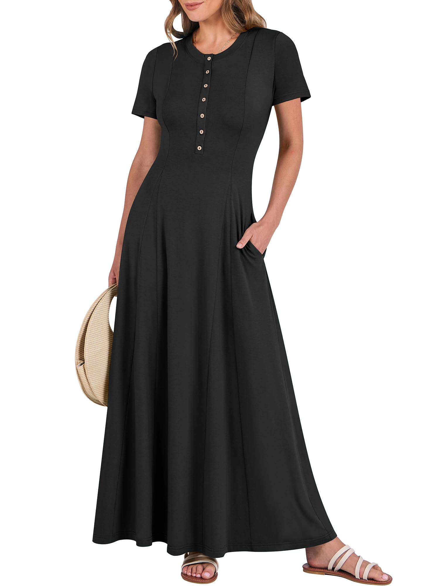 Foto 2 pulgar | Vestido Largo Anrabess Casual De Verano De Manga Corta Para Mujer - Venta Internacional.