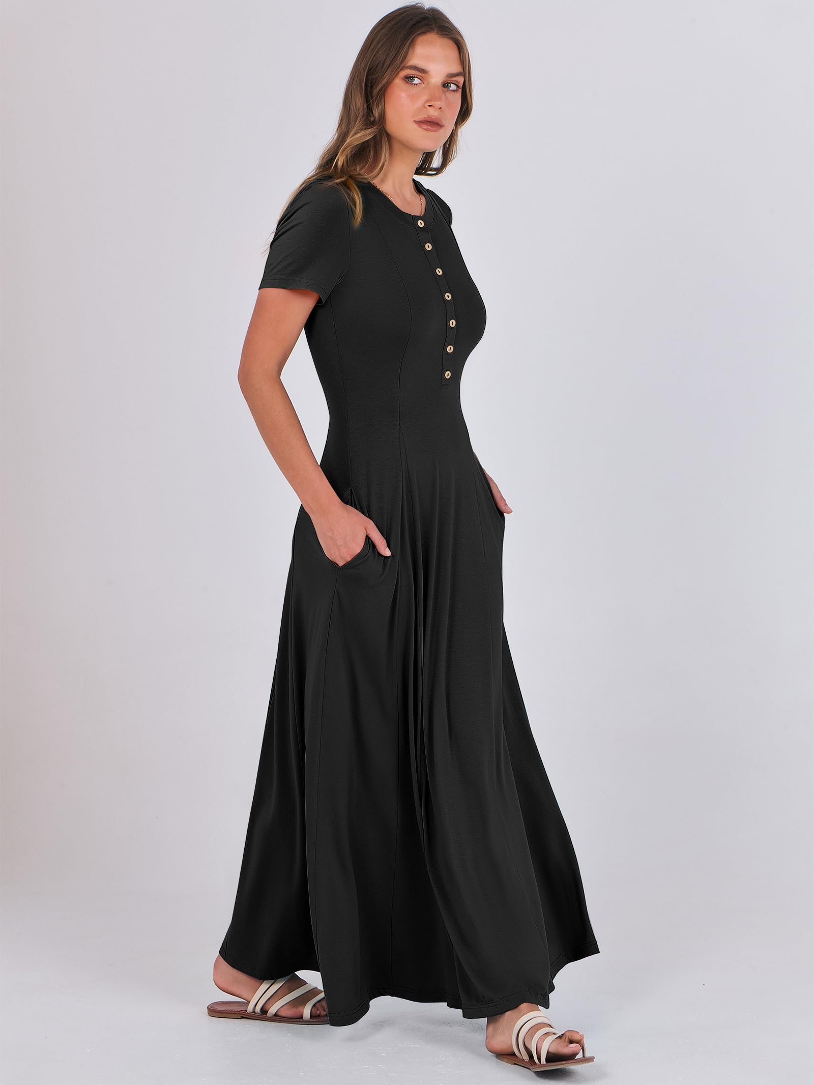 Foto 4 pulgar | Vestido Largo Anrabess Casual De Verano De Manga Corta Para Mujer - Venta Internacional.