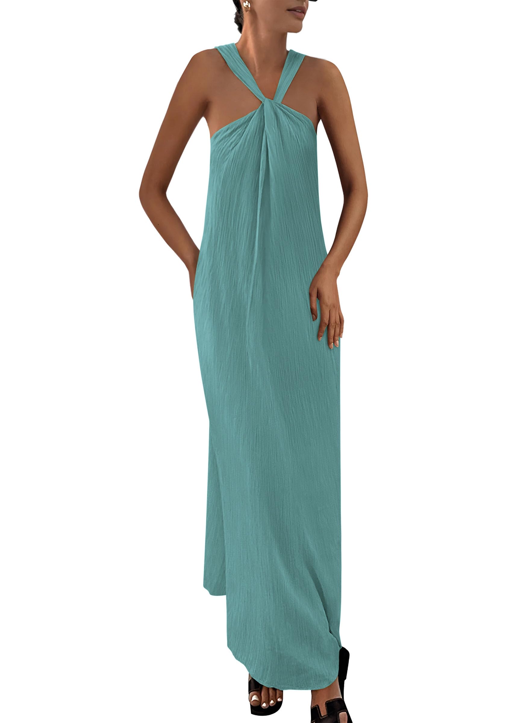 Foto 2 pulgar | Vestido De Verano Prettygarden Para Mujer 2025 Con Tiras Holgadas, Azul Y Verde - Venta Internacional.