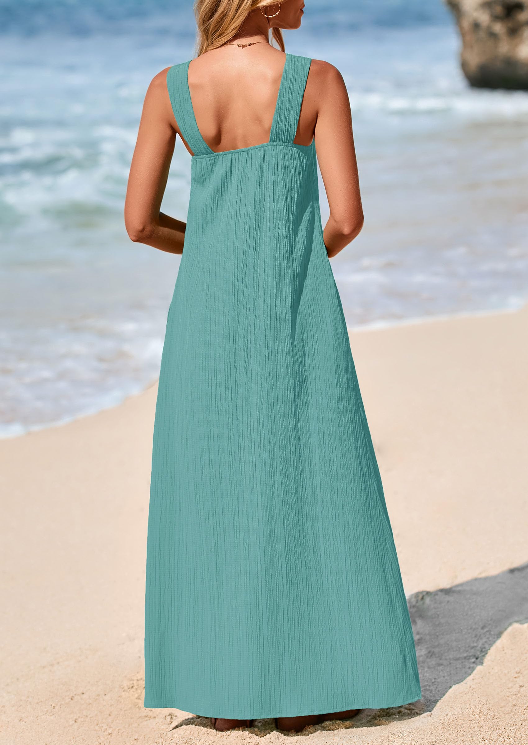 Foto 3 pulgar | Vestido De Verano Prettygarden Para Mujer 2025 Con Tiras Holgadas, Azul Y Verde - Venta Internacional.