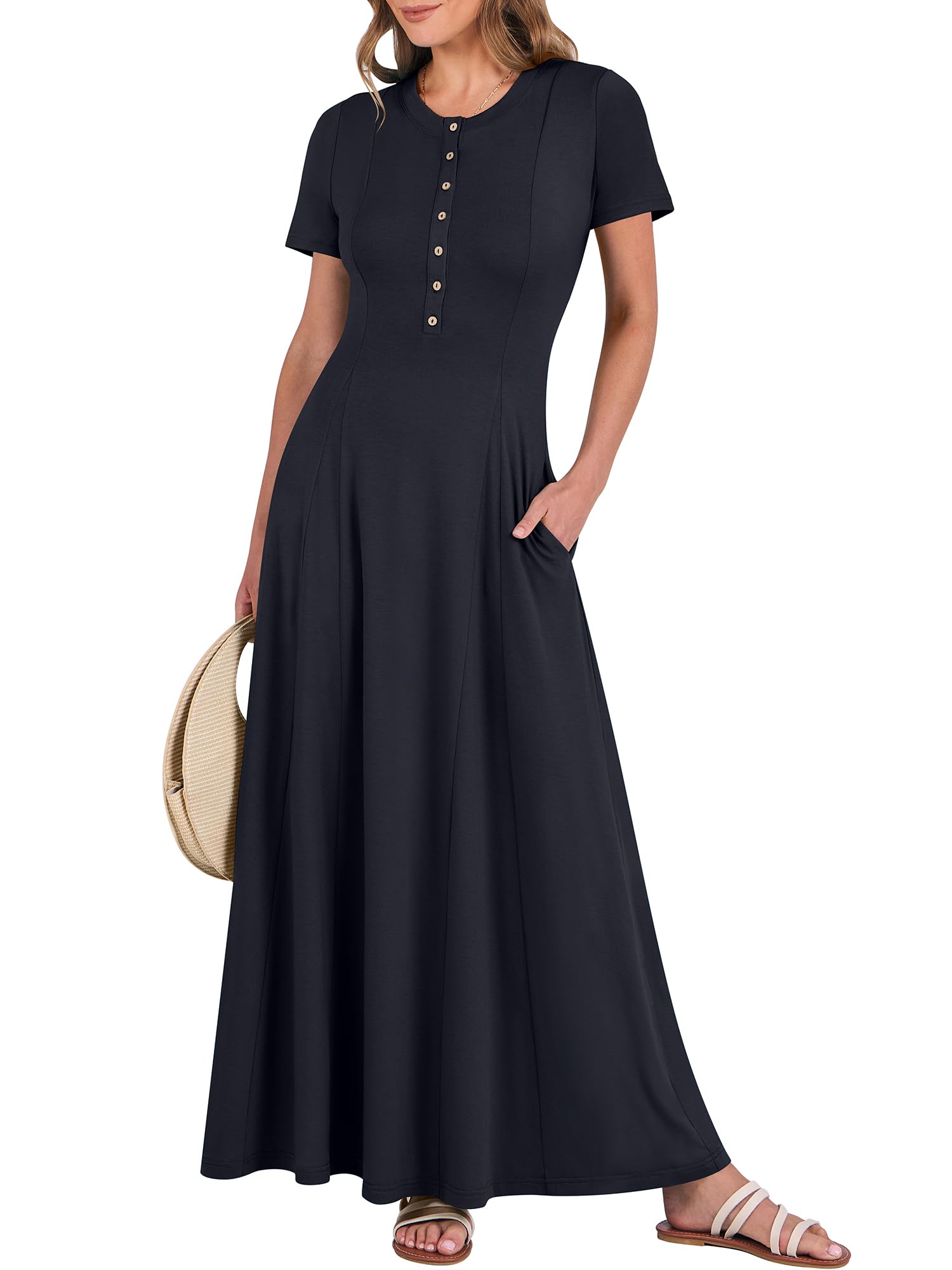 Foto 1 | Vestido Largo Anrabess Casual De Verano De Manga Corta Para Mujer - Venta Internacional.