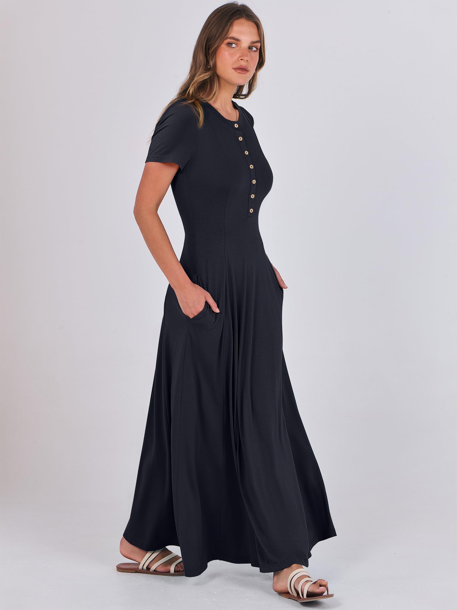 Foto 4 pulgar | Vestido Largo Anrabess Casual De Verano De Manga Corta Para Mujer - Venta Internacional.