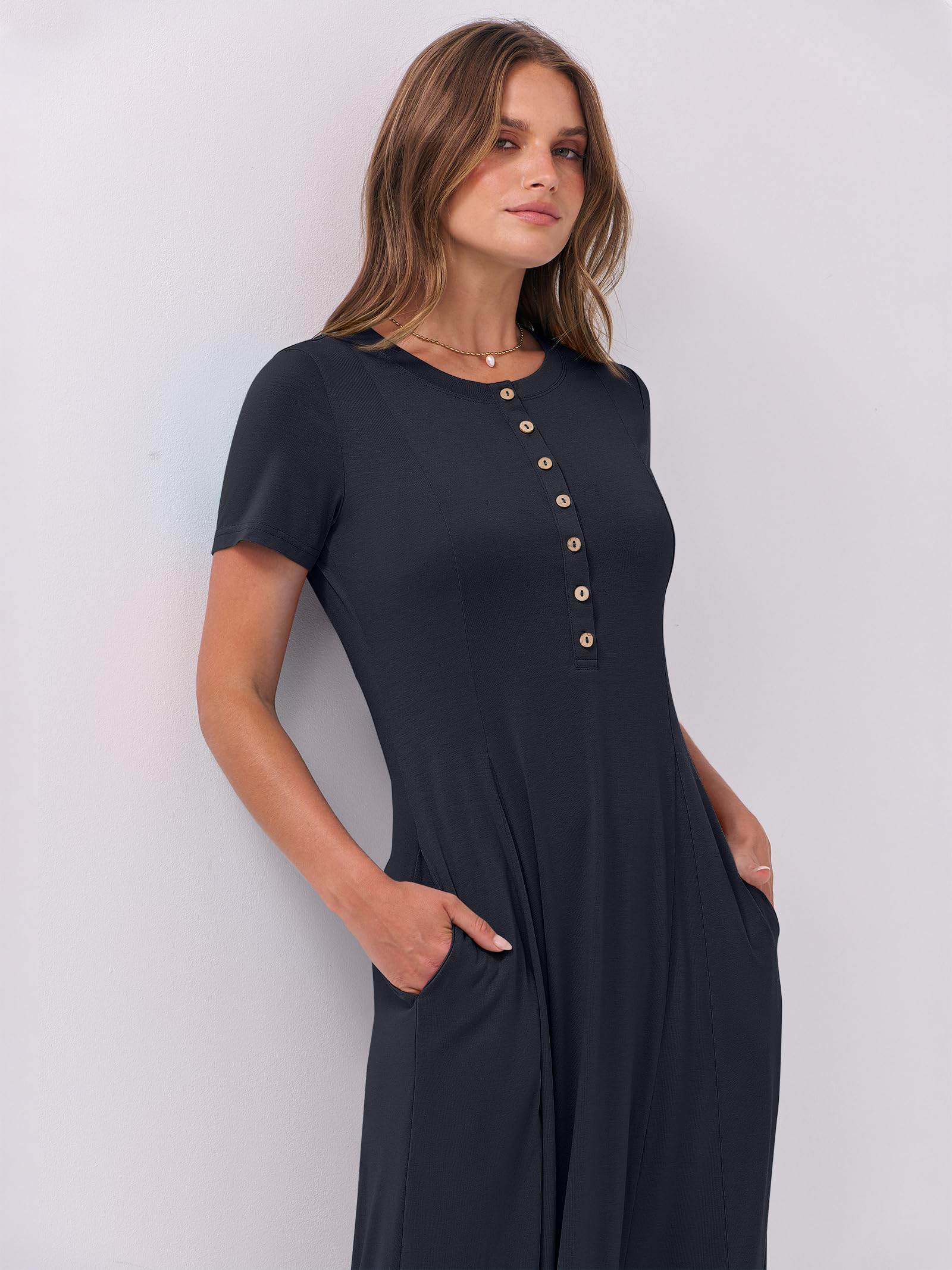 Foto 6 pulgar | Vestido Largo Anrabess Casual De Verano De Manga Corta Para Mujer - Venta Internacional.