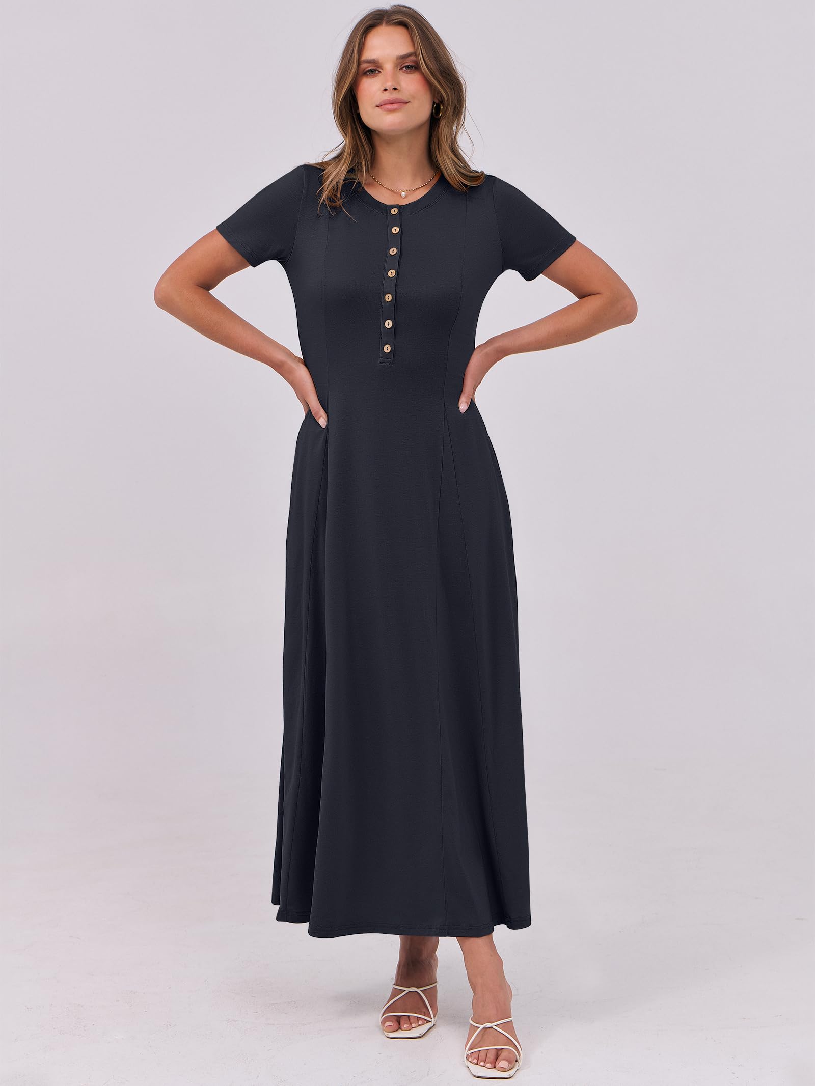 Foto 7 pulgar | Vestido Largo Anrabess Casual De Verano De Manga Corta Para Mujer - Venta Internacional.