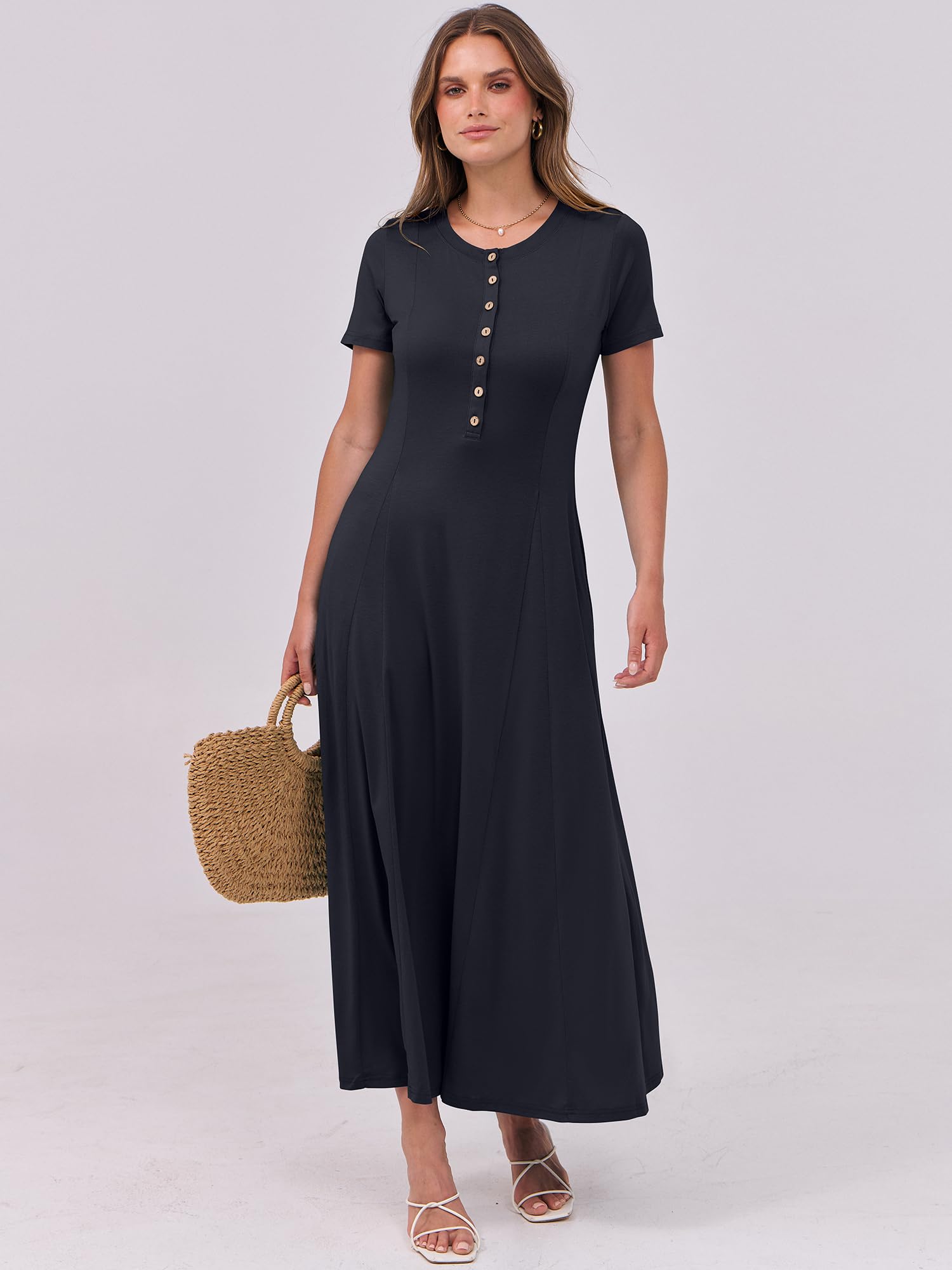 Foto 8 pulgar | Vestido Largo Anrabess Casual De Verano De Manga Corta Para Mujer - Venta Internacional.