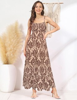 Foto 7 | Vestido Largo Grace Karin, Sin Mangas, Estampado Floral, Bohemio, Playa, Marrón M - Venta Internacional.