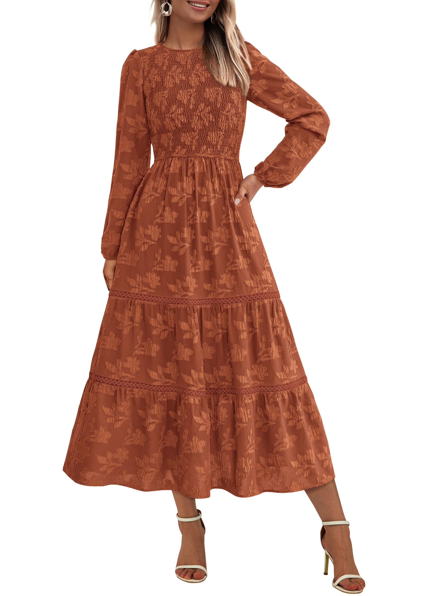 Foto 1 | Vestido Midi Prettygarden Para Mujer, Estampado Floral Fluido, Rojo - Venta Internacional.