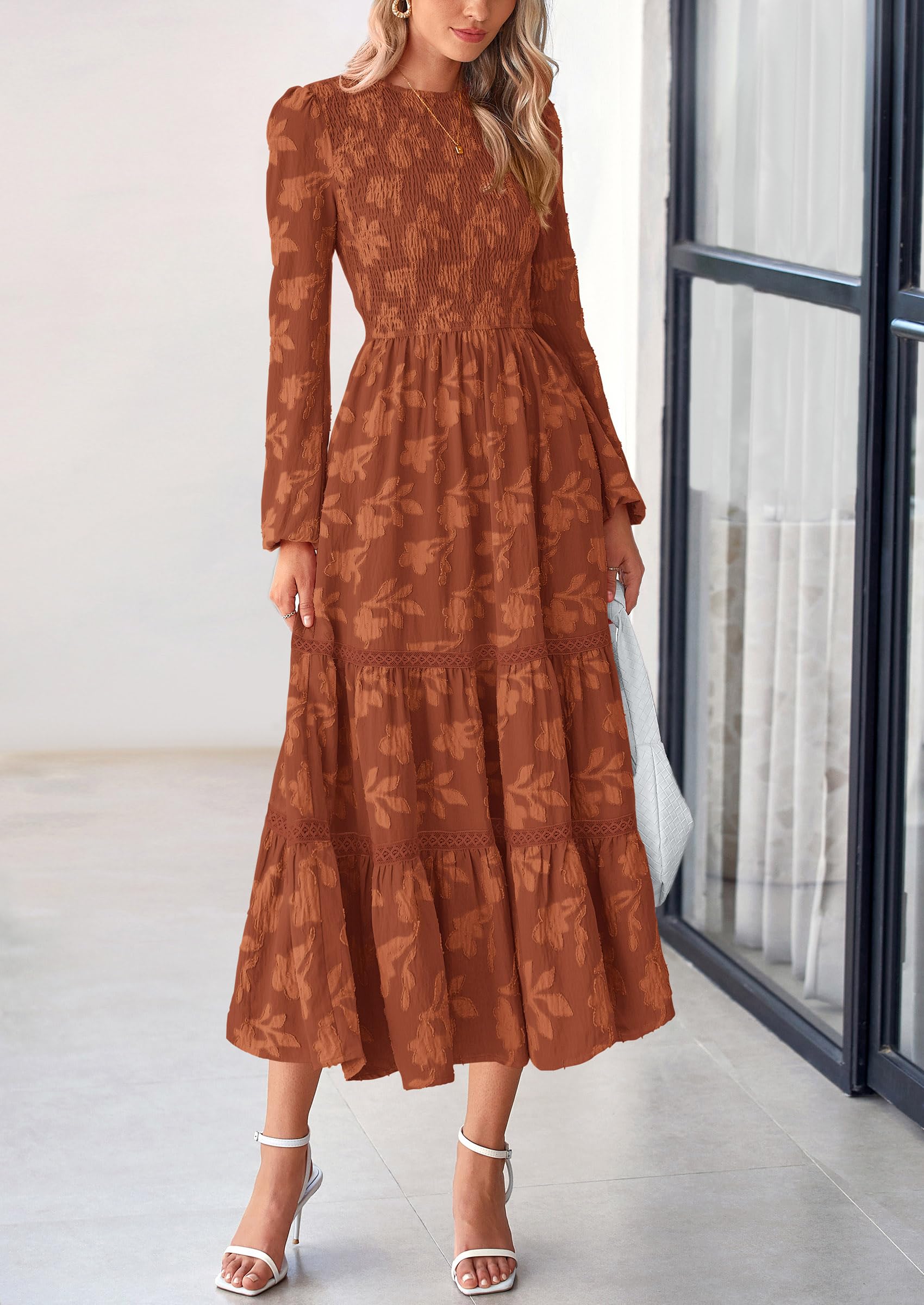 Foto 4 pulgar | Vestido Midi Prettygarden Para Mujer, Estampado Floral Fluido, Rojo - Venta Internacional.