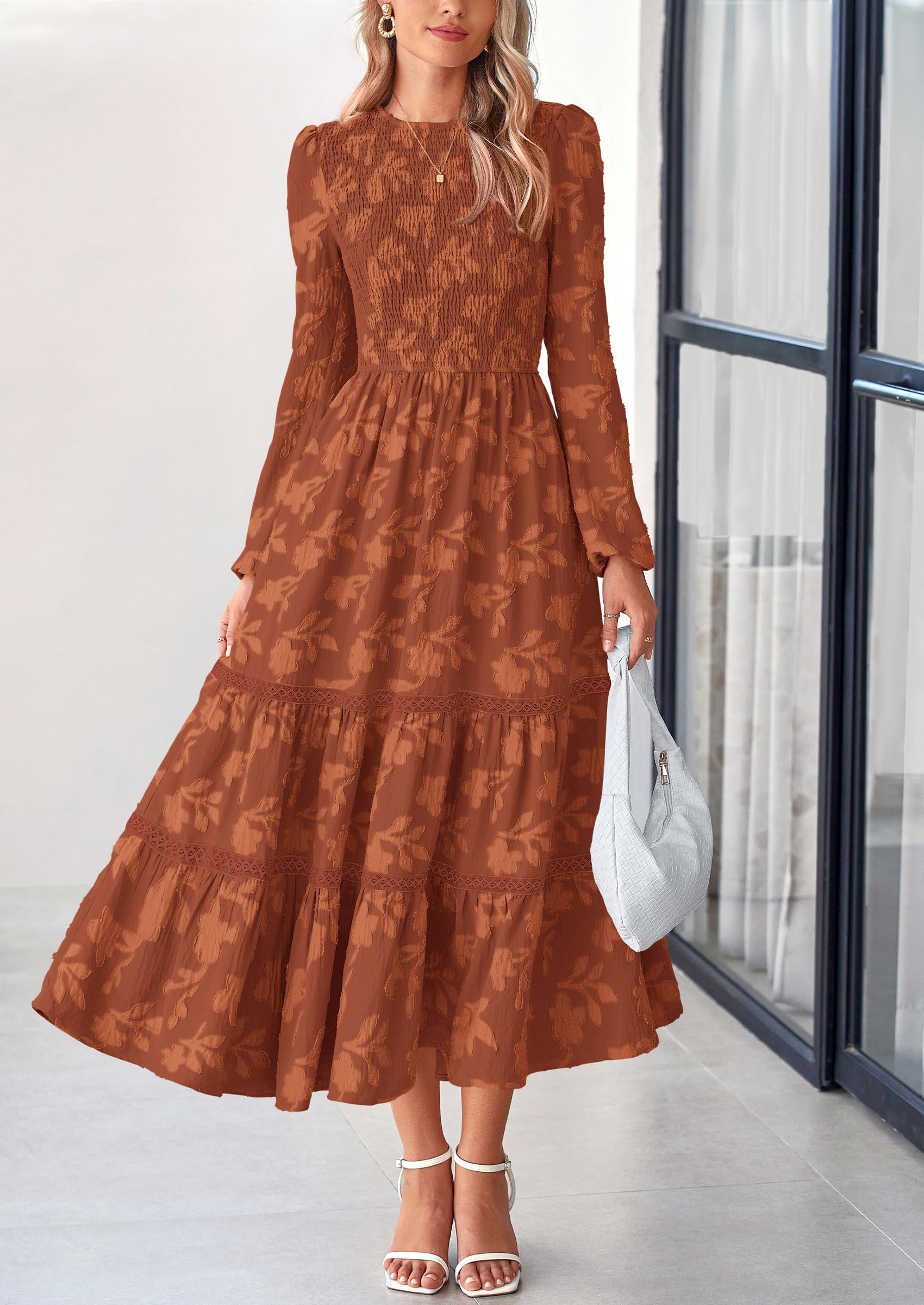Foto 6 pulgar | Vestido Midi Prettygarden Para Mujer, Estampado Floral Fluido, Rojo - Venta Internacional.